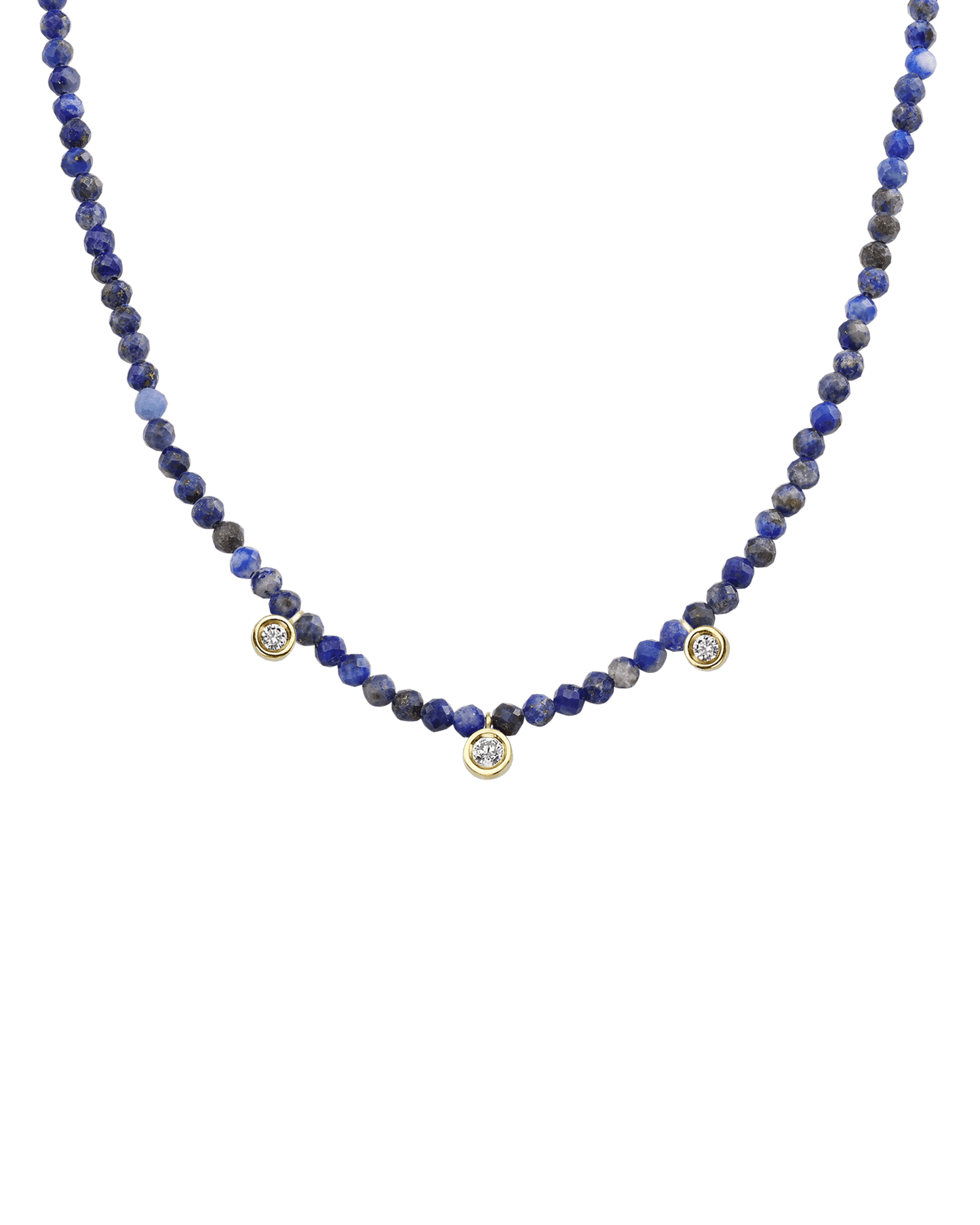Colliers 3 Diamants & Pierres Précieuses - Or Jaune 14 carats Necklaces magal-dev Lapis bleu naturel 35cm - Ras de Cou