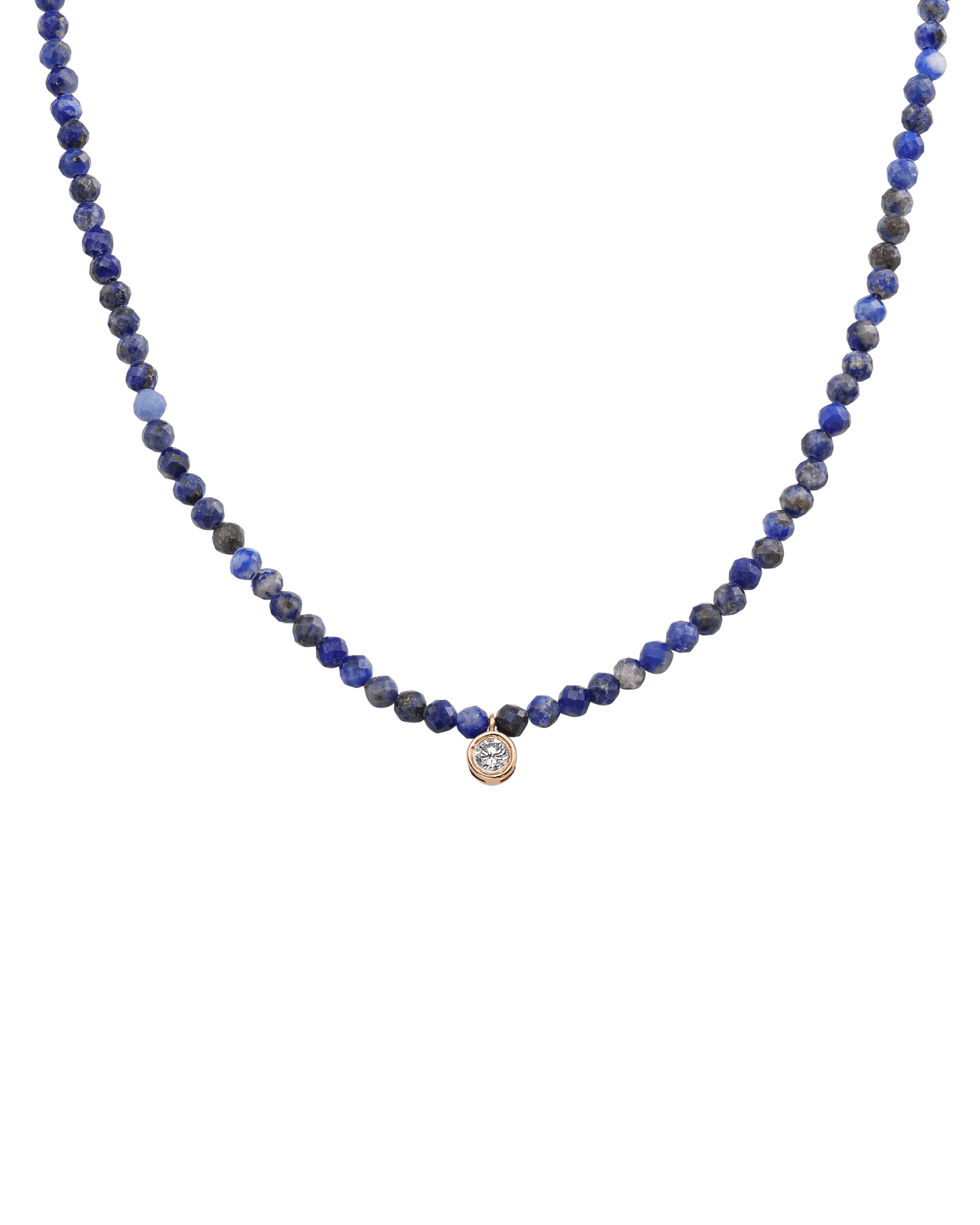 The Gemstone & Diamond Necklace - 14K Rose Gold Necklaces 14K Solid Gold Natural Blue Lapis Large: 0.1ct 14"