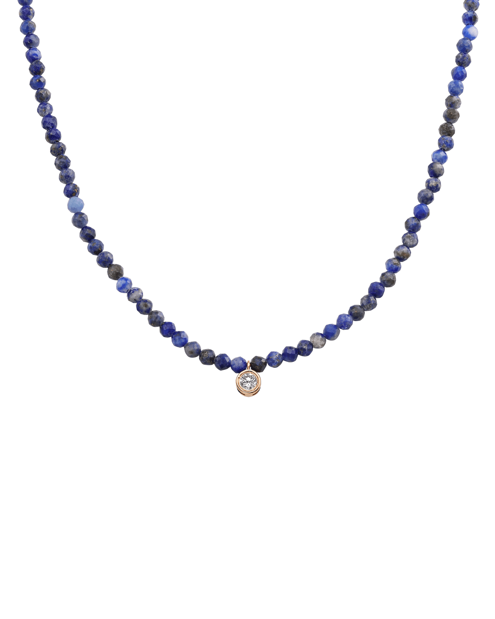 The Gemstone & Diamond Necklace - 14K Rose Gold Necklaces 14K Solid Gold Natural Blue Lapis Large: 0.1ct 14"