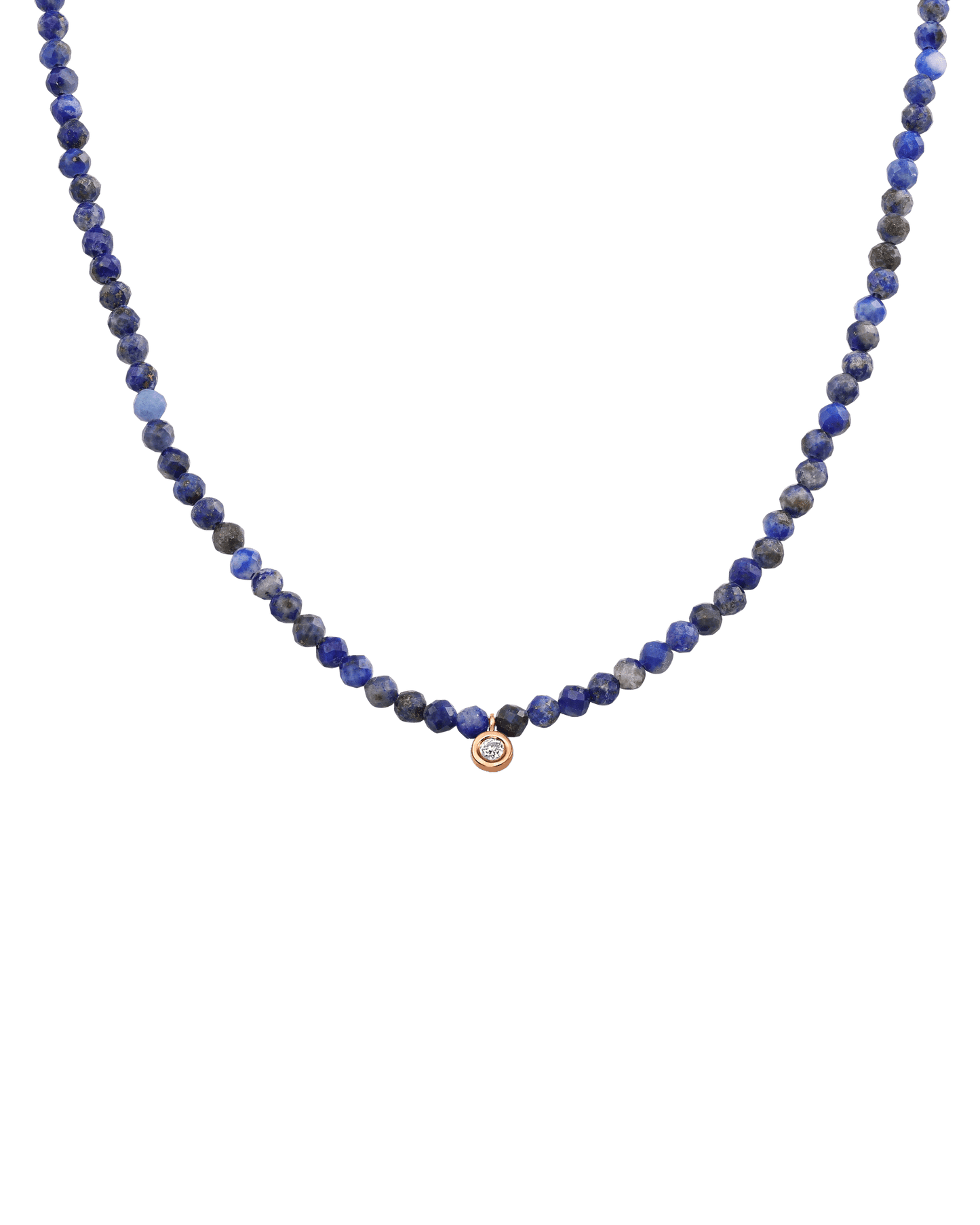 The Gemstone & Diamond Necklace - 14K Rose Gold Necklaces 14K Solid Gold Natural Blue Lapis Small: 0.03ct 14"