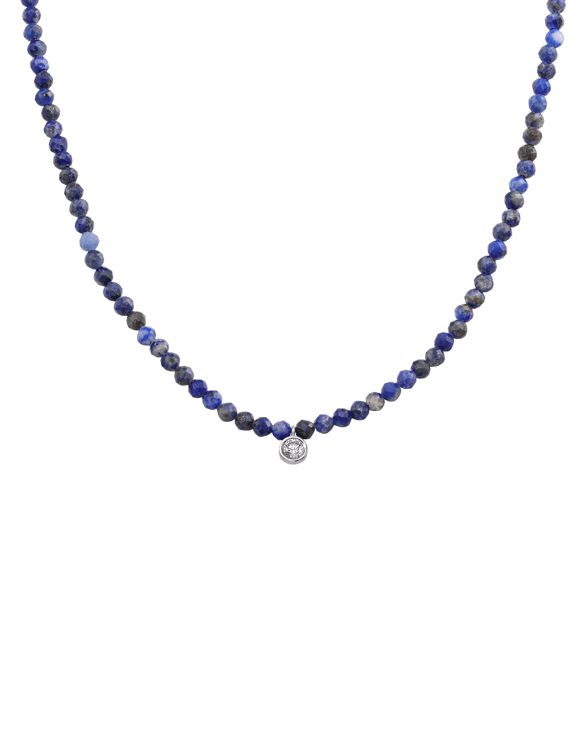 The Gemstone & Diamond Necklace - 14K White Gold Necklaces 14K Solid Gold Natural Blue Lapis Large: 0.1ct 14"