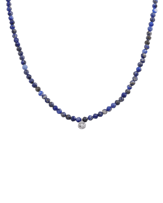 The Gemstone & Diamond Necklace - 14K White Gold Necklaces 14K Solid Gold Natural Blue Lapis Large: 0.1ct 14"