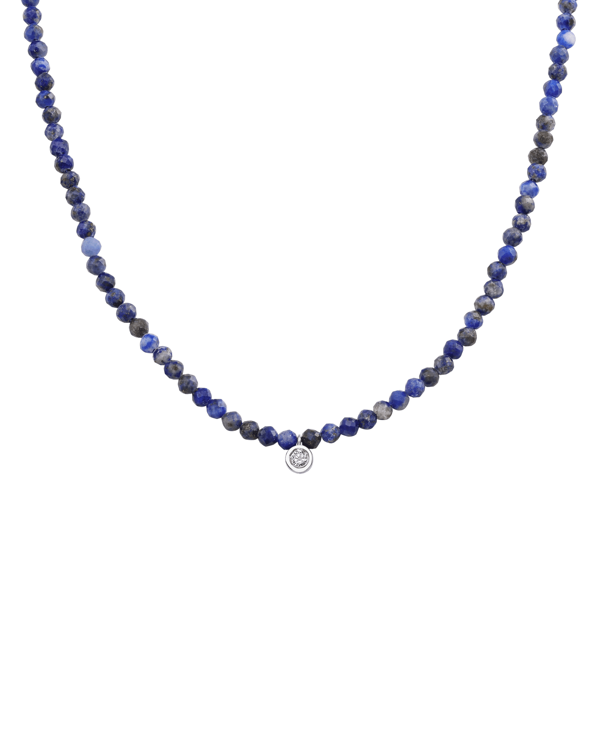 Collier Pierres Précieuses & Diamant - Or Blanc 14 carats Necklaces magal-dev Lapis bleu naturel Medium: 0.05 carats 35cm