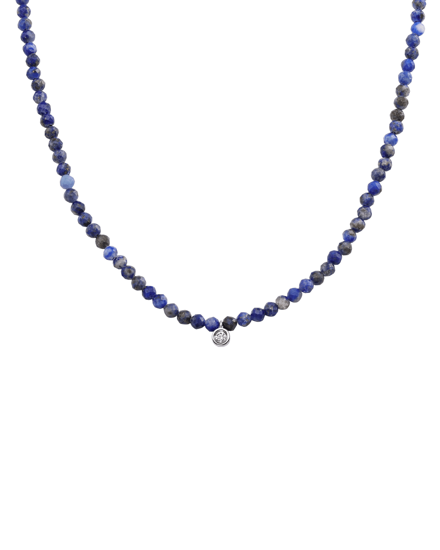 The Gemstone & Diamond Necklace - 14K White Gold Necklaces 14K Solid Gold Natural Blue Lapis Small: 0.03ct 14"