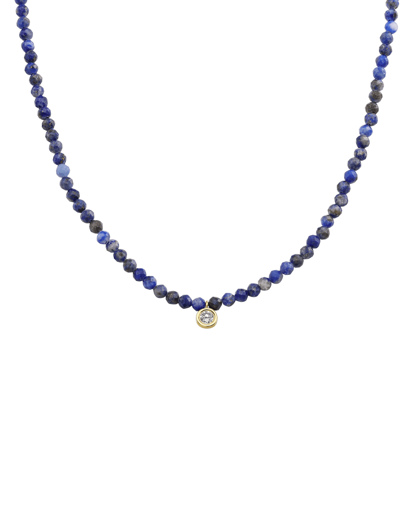 The Gemstone & Diamond Necklace - 14K Yellow Gold Necklaces 14K Solid Gold Natural Blue Lapis Large: 0.1ct 14"