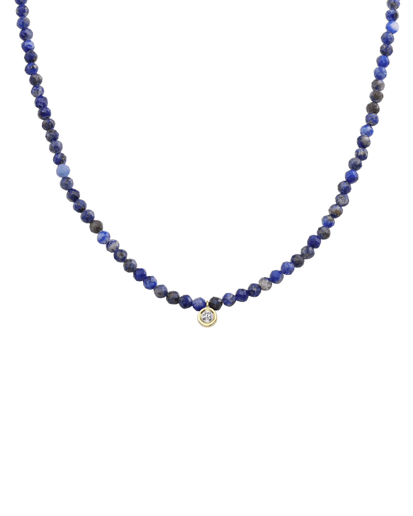 The Gemstone & Diamond Necklace - 14K Yellow Gold Necklaces 14K Solid Gold Natural Blue Lapis Medium: 0.04ct 14"