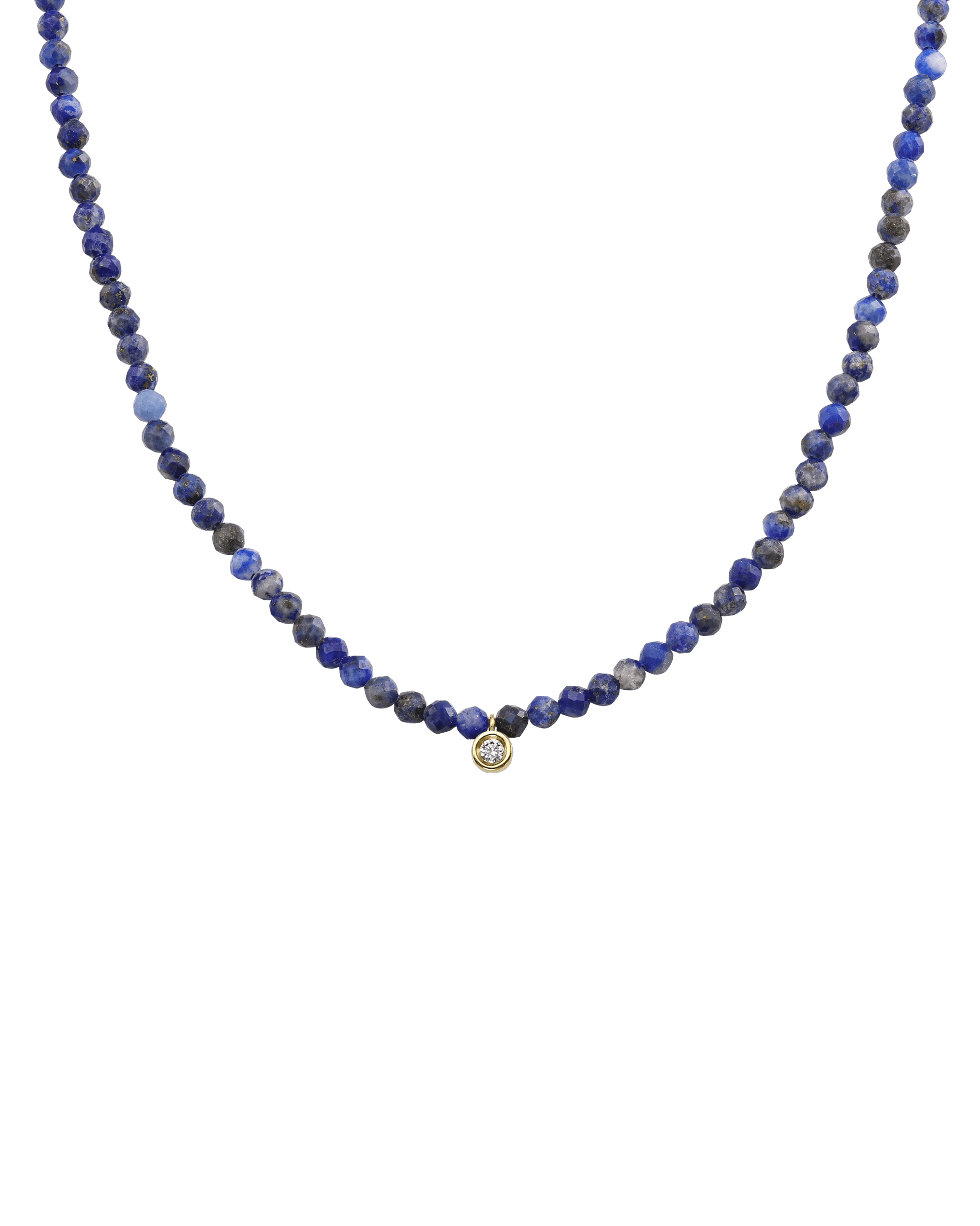 The Gemstone & Diamond Necklace - 14K Yellow Gold Necklaces 14K Solid Gold Natural Blue Lapis Small: 0.03ct 14"