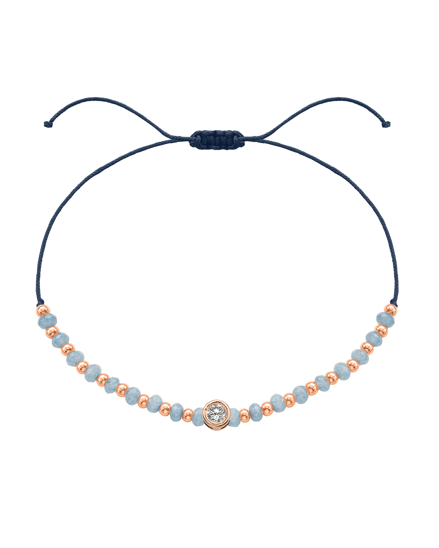 Celestite Gemstone String of Love Bracelet for Mindfulness - 14K Rose Gold Bracelets 14K Solid Gold Navy Blue Large: 0.1ct