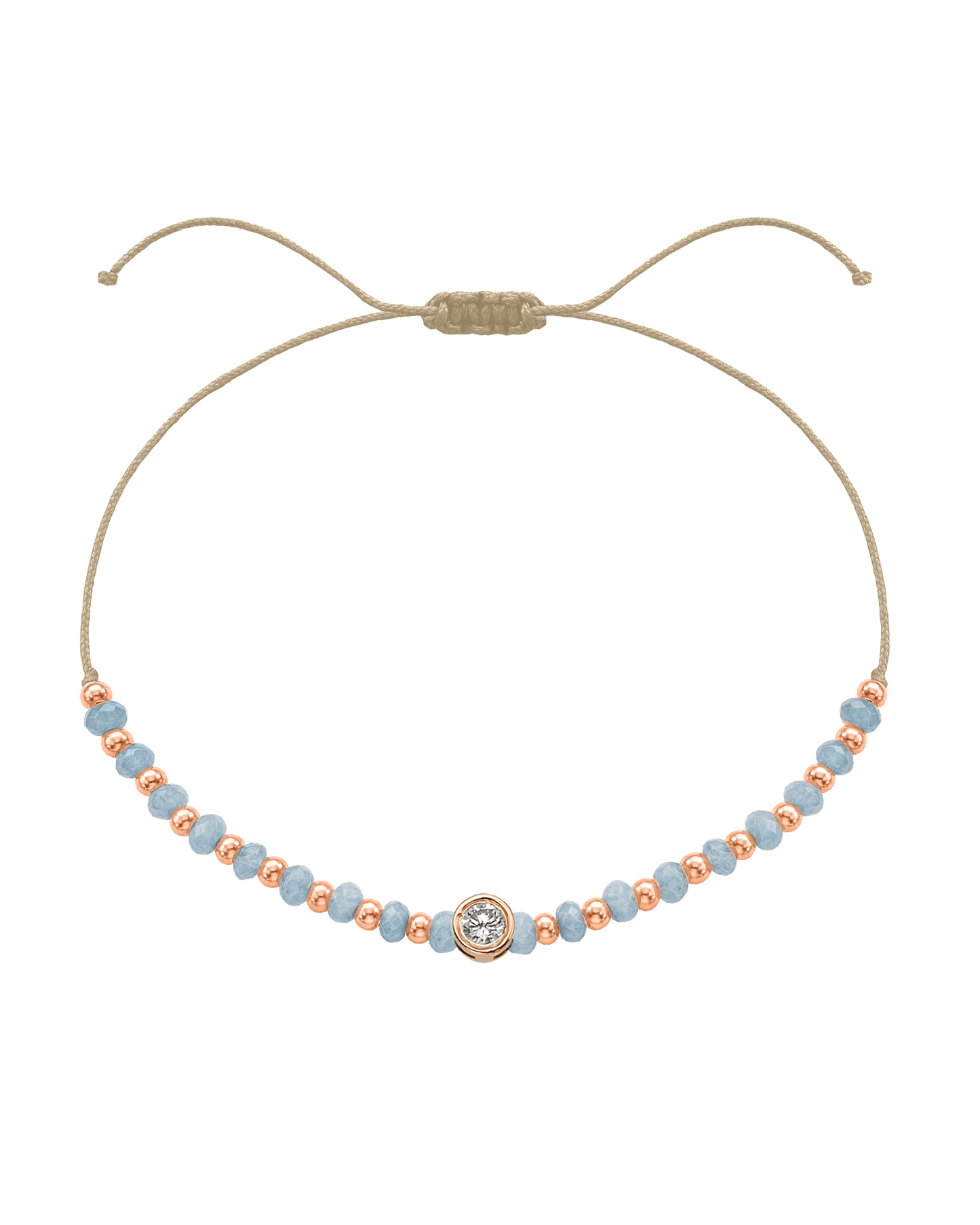 Celestite Gemstone String of Love Bracelet for Mindfulness - 14K Rose Gold Bracelets 14K Solid Gold Beige Large: 0.1ct