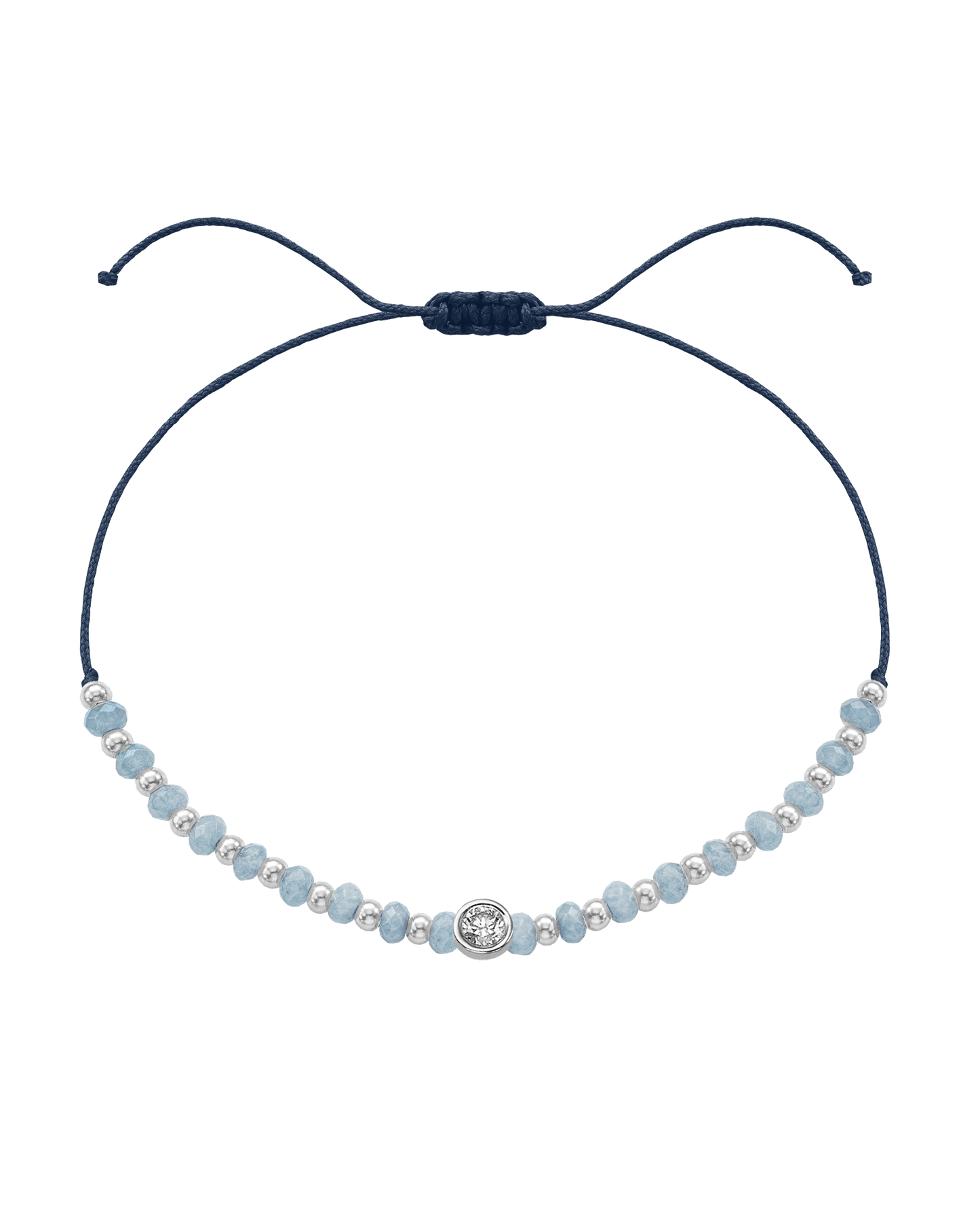 Celestite Gemstone String of Love Bracelet for Mindfulness - 14K White Gold Bracelets 14K Solid Gold Navy Blue Large: 0.1ct