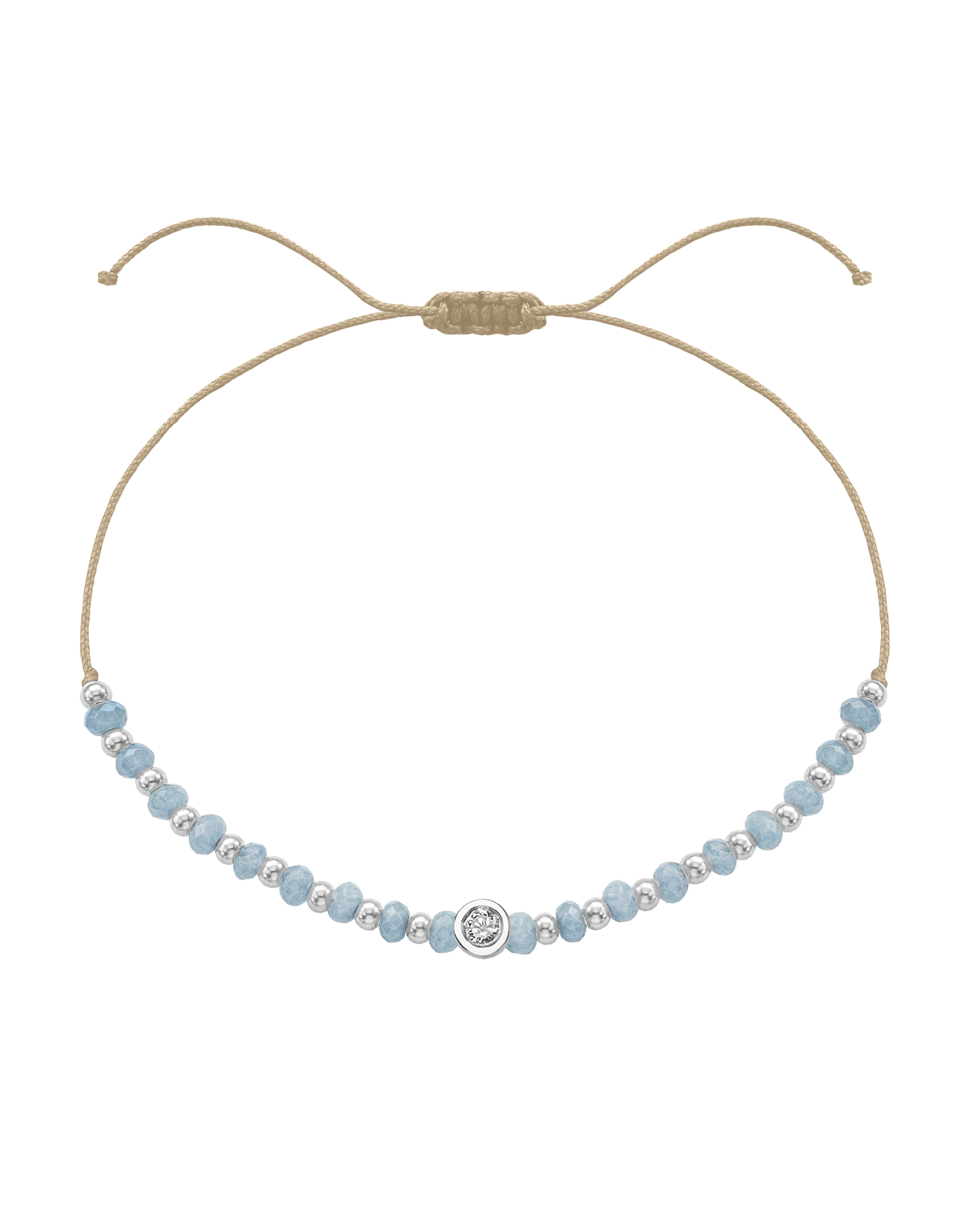 Celestite Gemstone String of Love Bracelet for Mindfulness - 14K White Gold Bracelets 14K Solid Gold Beige Medium: 0.04ct