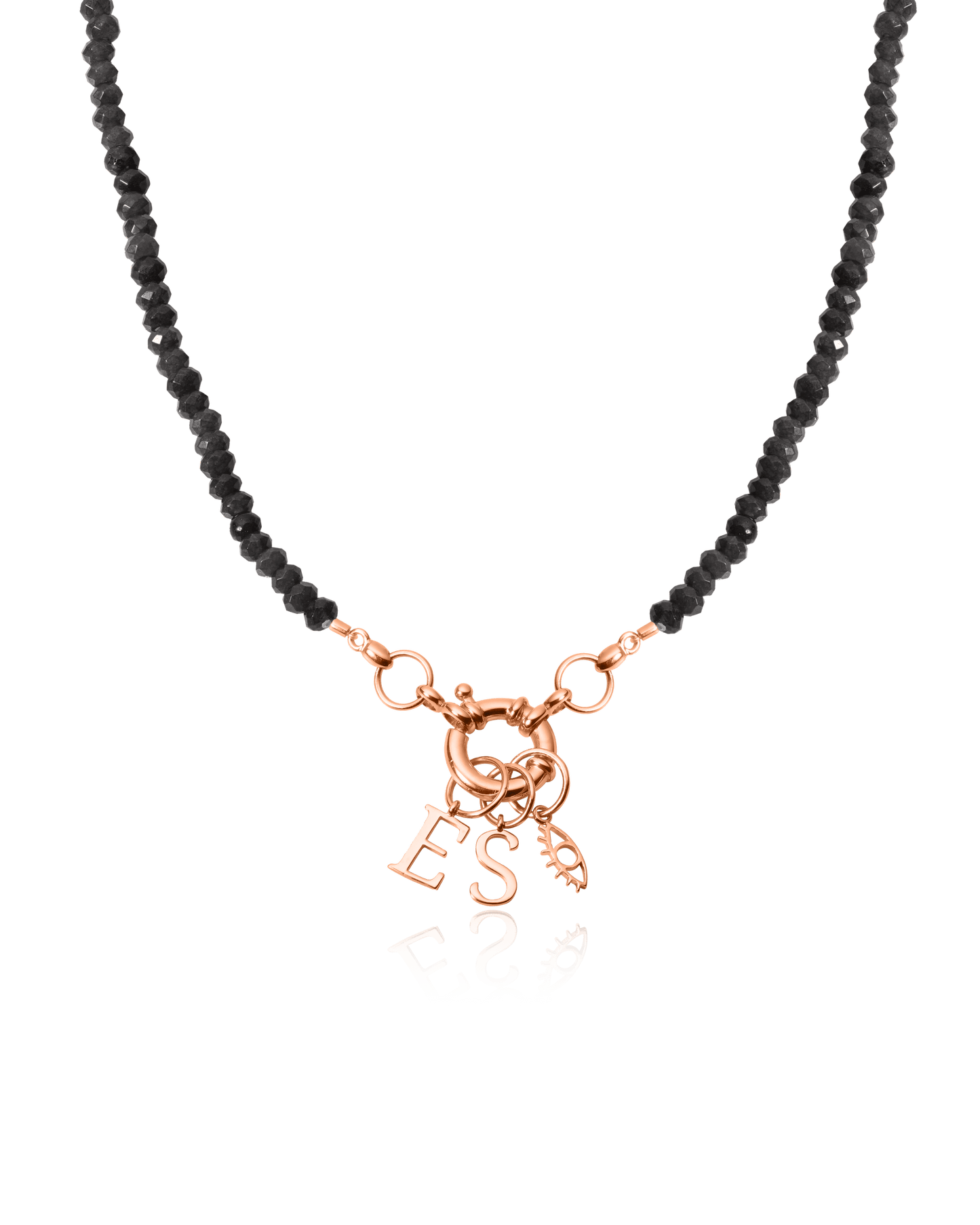 Watermelon Charm Lock Necklace - 18K Rose Vermeil Necklaces magal-dev Glass Beads Black Spinnel 1 Charm 16"
