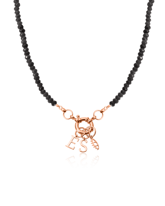 Black Spinnel Charm Lock Necklace - 18K Rose Vermeil Necklaces magal-dev Glass Beads Black Spinnel 1 Charm 16"