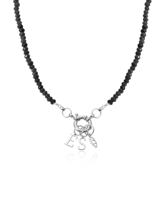 Black Spinnel Charm Lock Necklace - 925 Sterling Silver Necklaces magal-dev Glass Beads Black Spinnel 1 Charm 16"