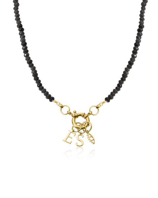 Black Spinnel Charm Lock Necklace - 18K Gold Vermeil Necklaces magal-dev Glass Beads Black Spinnel 1 Charm 16"