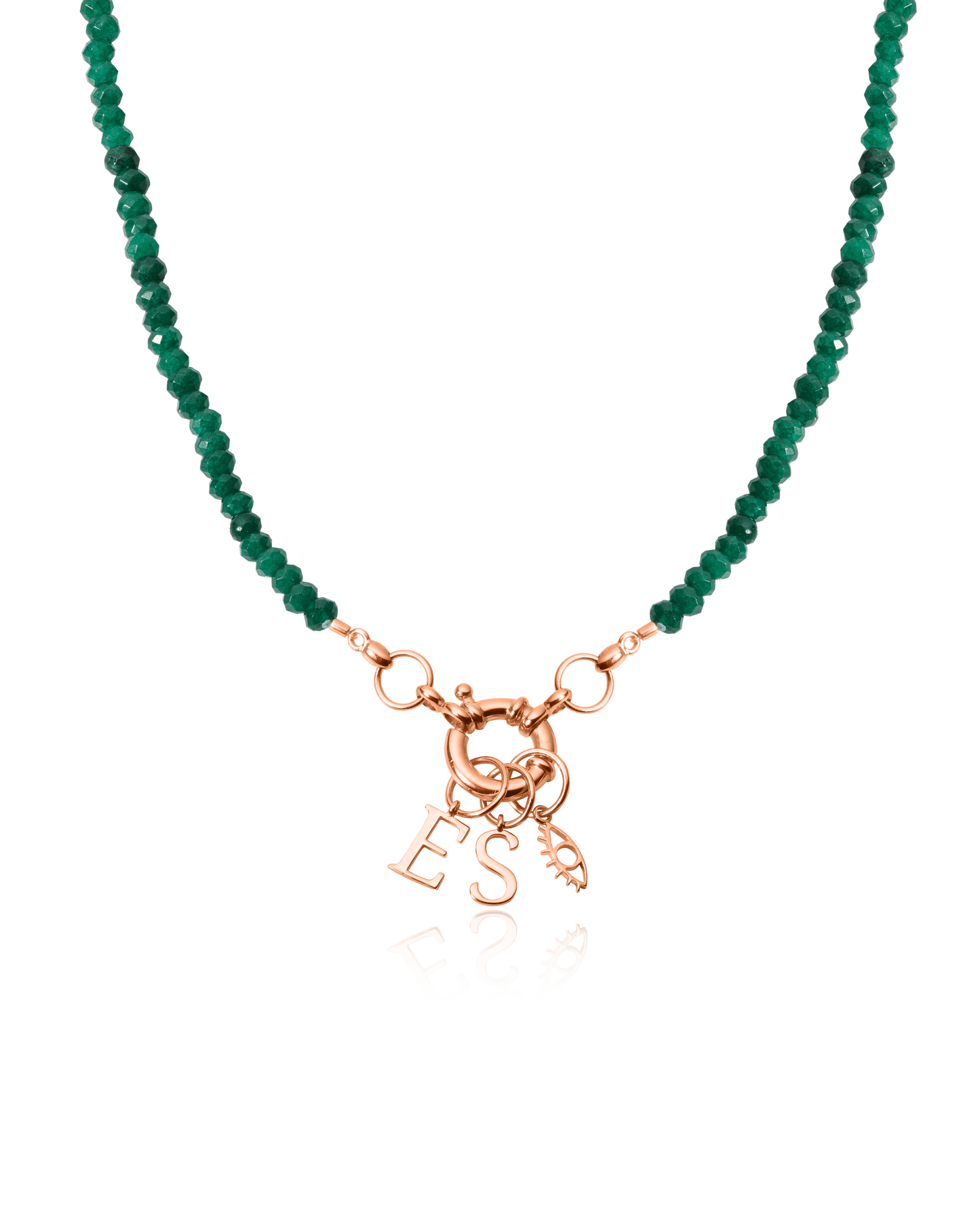 Black Spinnel Charm Lock Necklace - 18K Rose Vermeil Necklaces magal-dev Green Jade Gemstones 1 Charm 16"