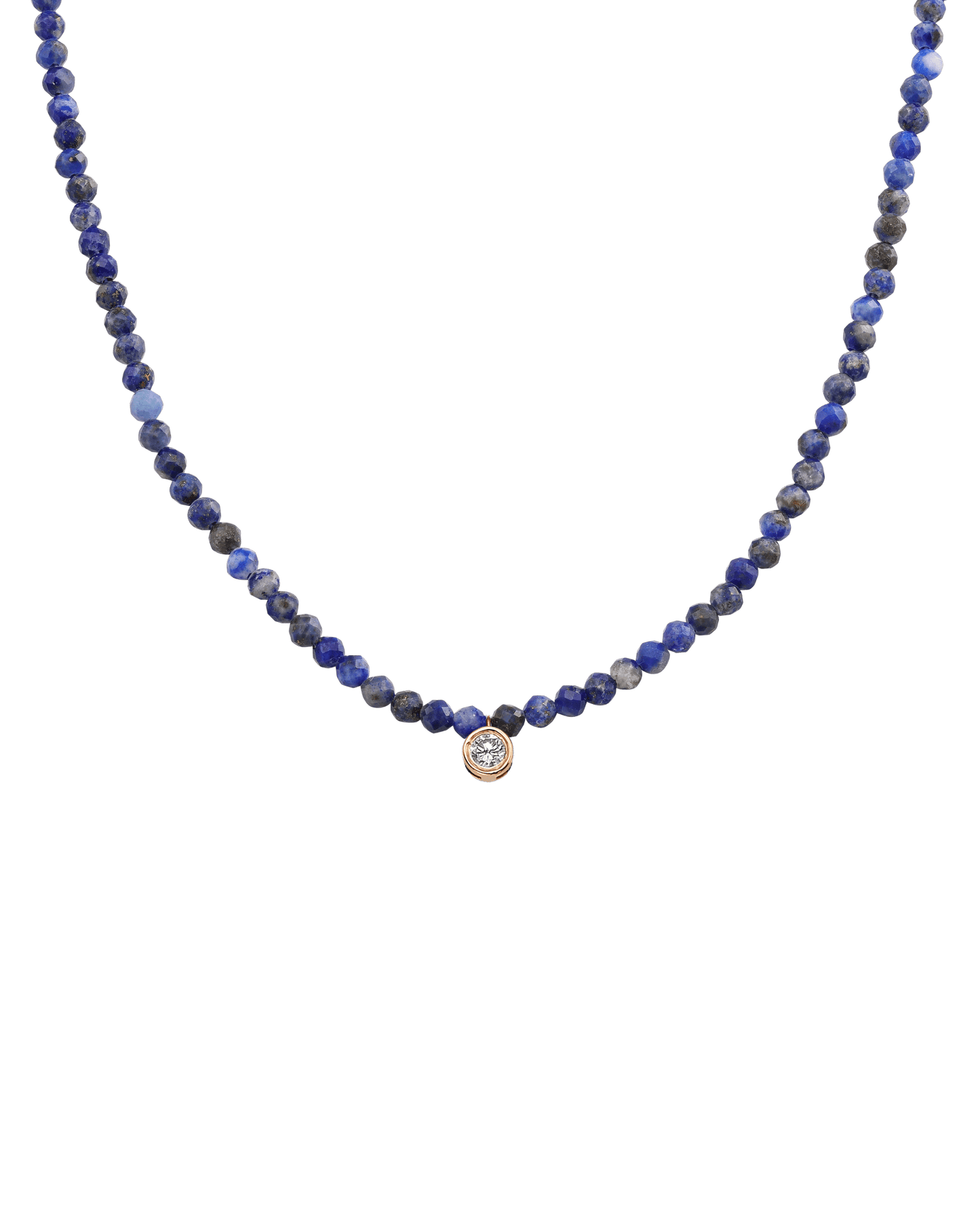 Apatite Gemstone & Diamond Necklace - 14K Rose Gold Necklaces 14K Solid Gold Natural Blue Lapis Large: 0.10ct 14"