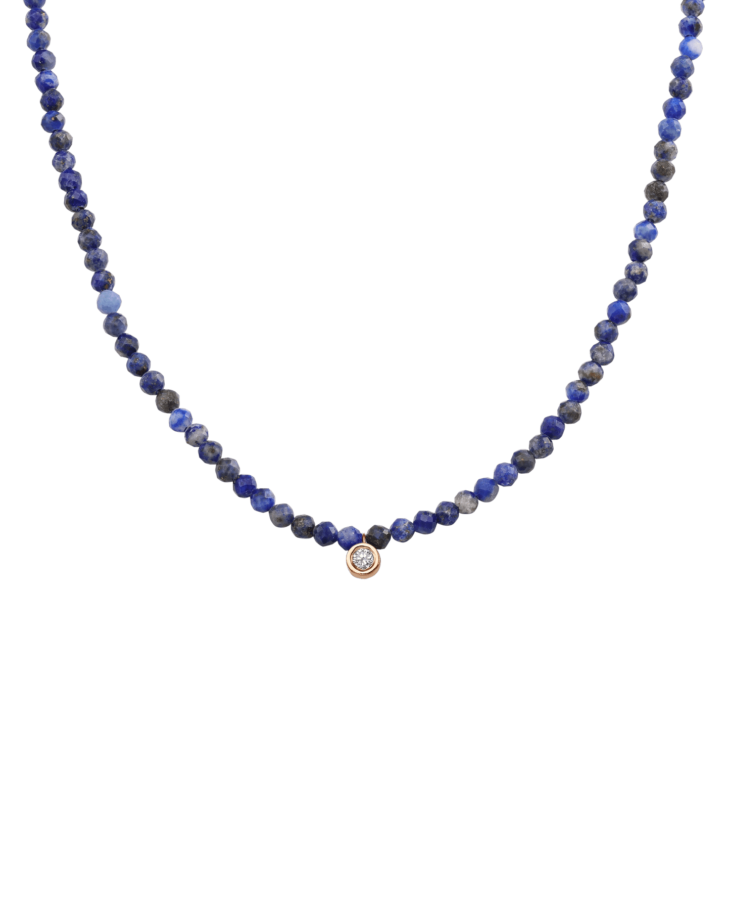 Apatite Gemstone & Diamond Necklace - 14K Rose Gold Necklaces 14K Solid Gold Natural Blue Lapis Medium: 0.05ct 14"
