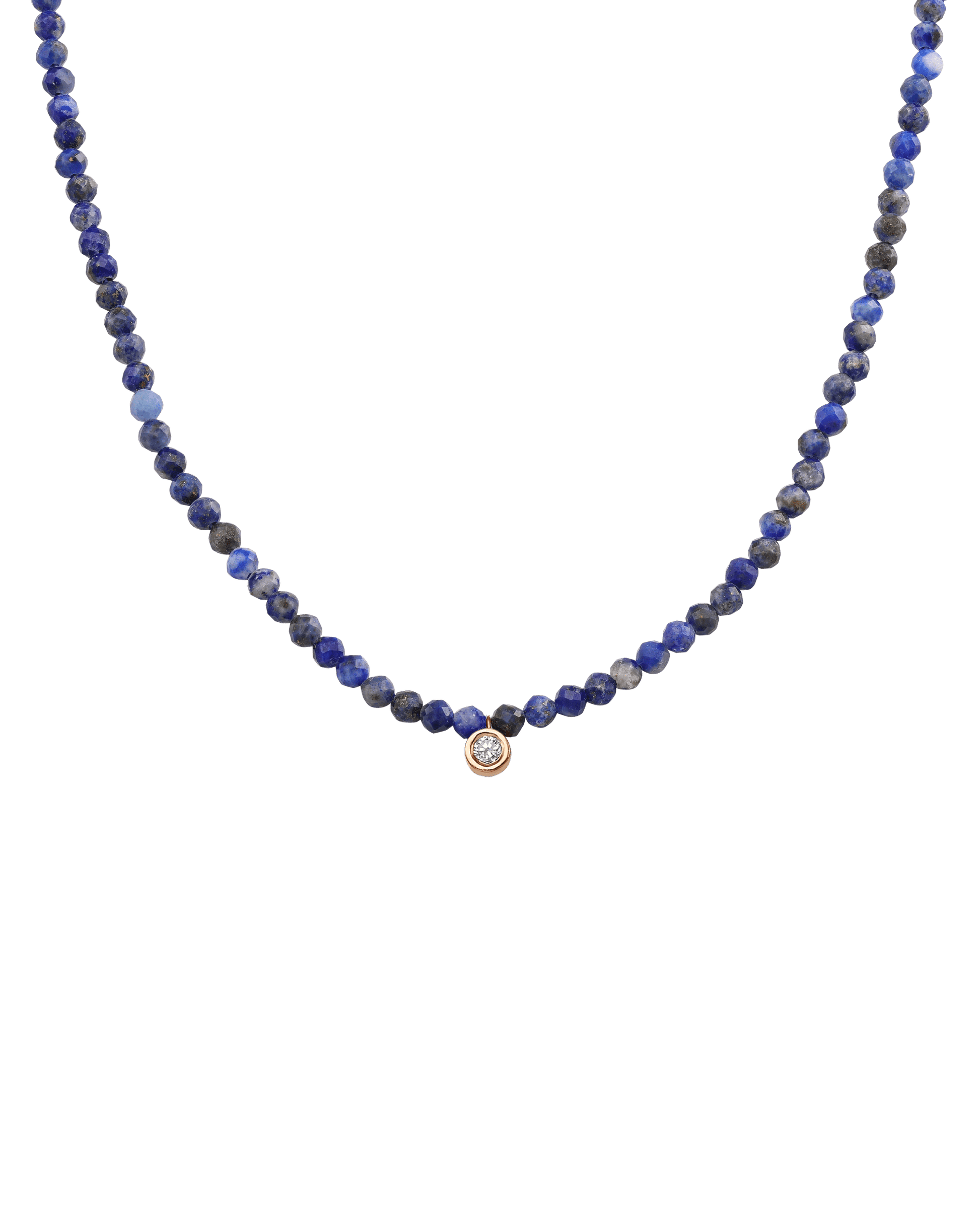 Apatite Gemstone & Diamond Necklace - 14K Rose Gold Necklaces 14K Solid Gold Natural Blue Lapis Medium: 0.05ct 14"