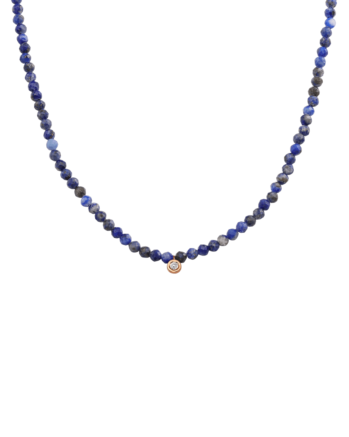Apatite Gemstone & Diamond Necklace - 14K Rose Gold Necklaces 14K Solid Gold Natural Blue Lapis Small: 0.03ct 14"