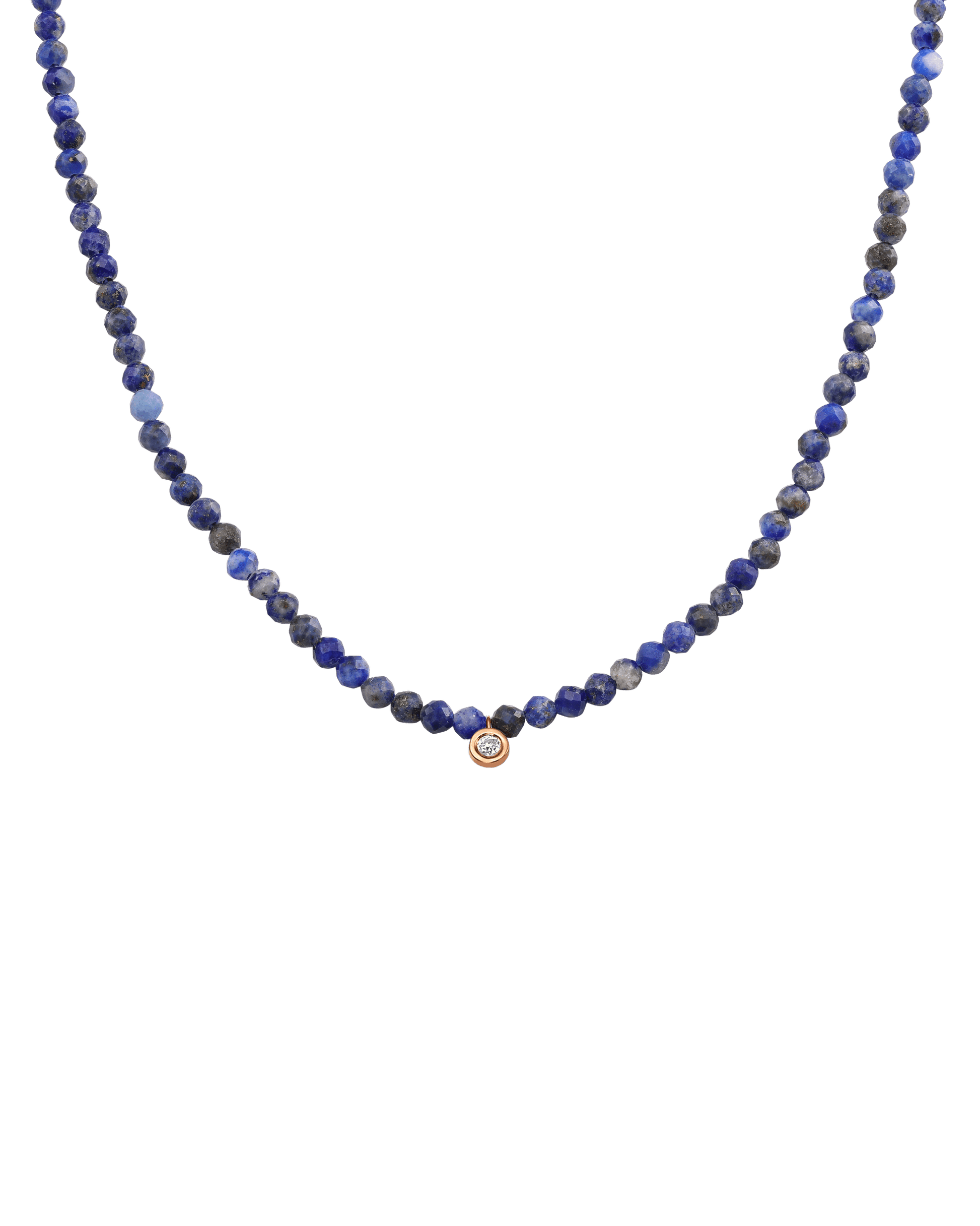 Apatite Gemstone & Diamond Necklace - 14K Rose Gold Necklaces 14K Solid Gold Natural Blue Lapis Small: 0.03ct 14"