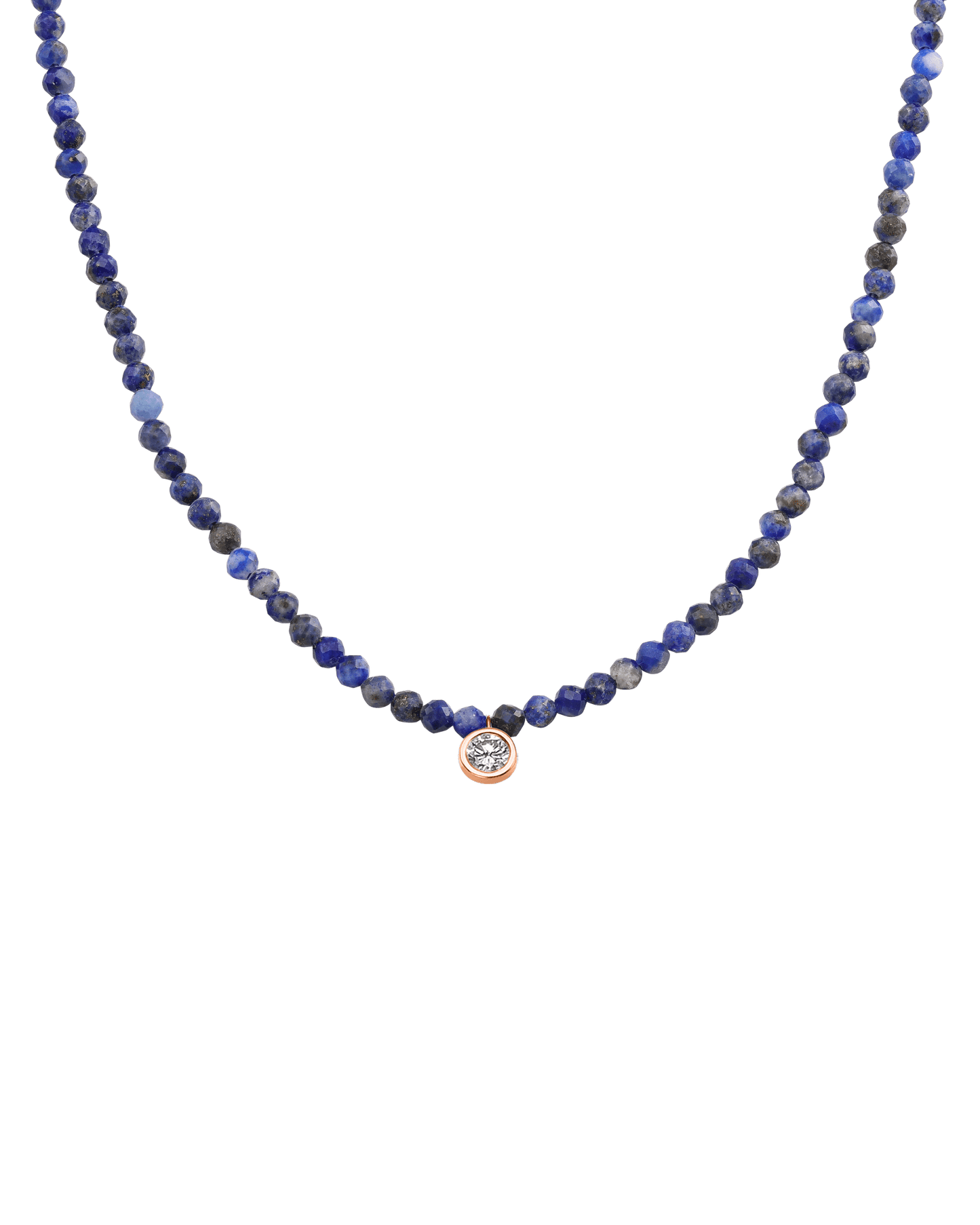 Apatite Gemstone & Diamond Necklace - 14K Rose Gold Necklaces 14K Solid Gold Natural Blue Lapis Extra Large: 0.20ct 14"