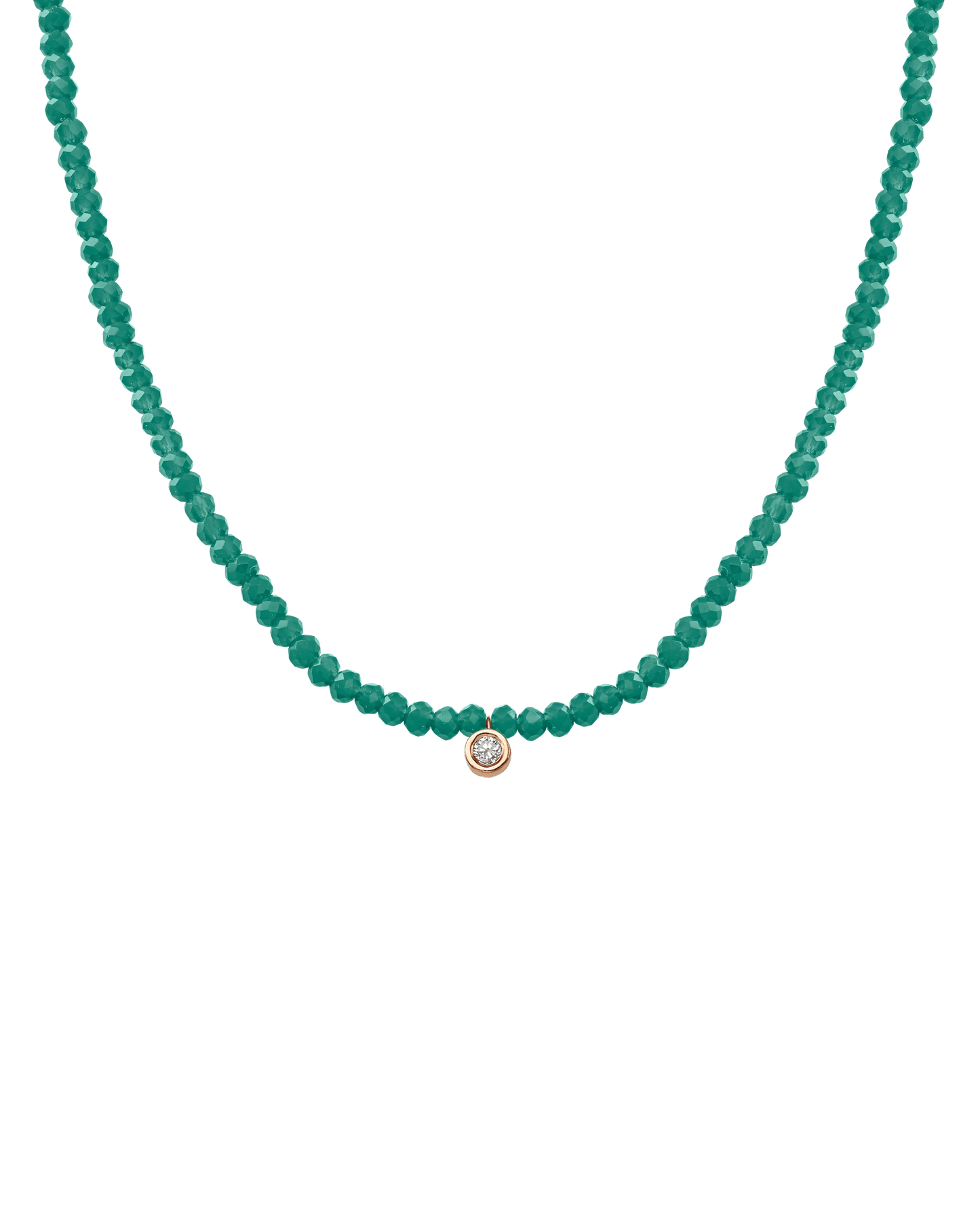 Apatite Gemstone & Diamond Necklace - 14K Rose Gold Necklaces 14K Solid Gold Natural Emerald Medium: 0.05ct 14"