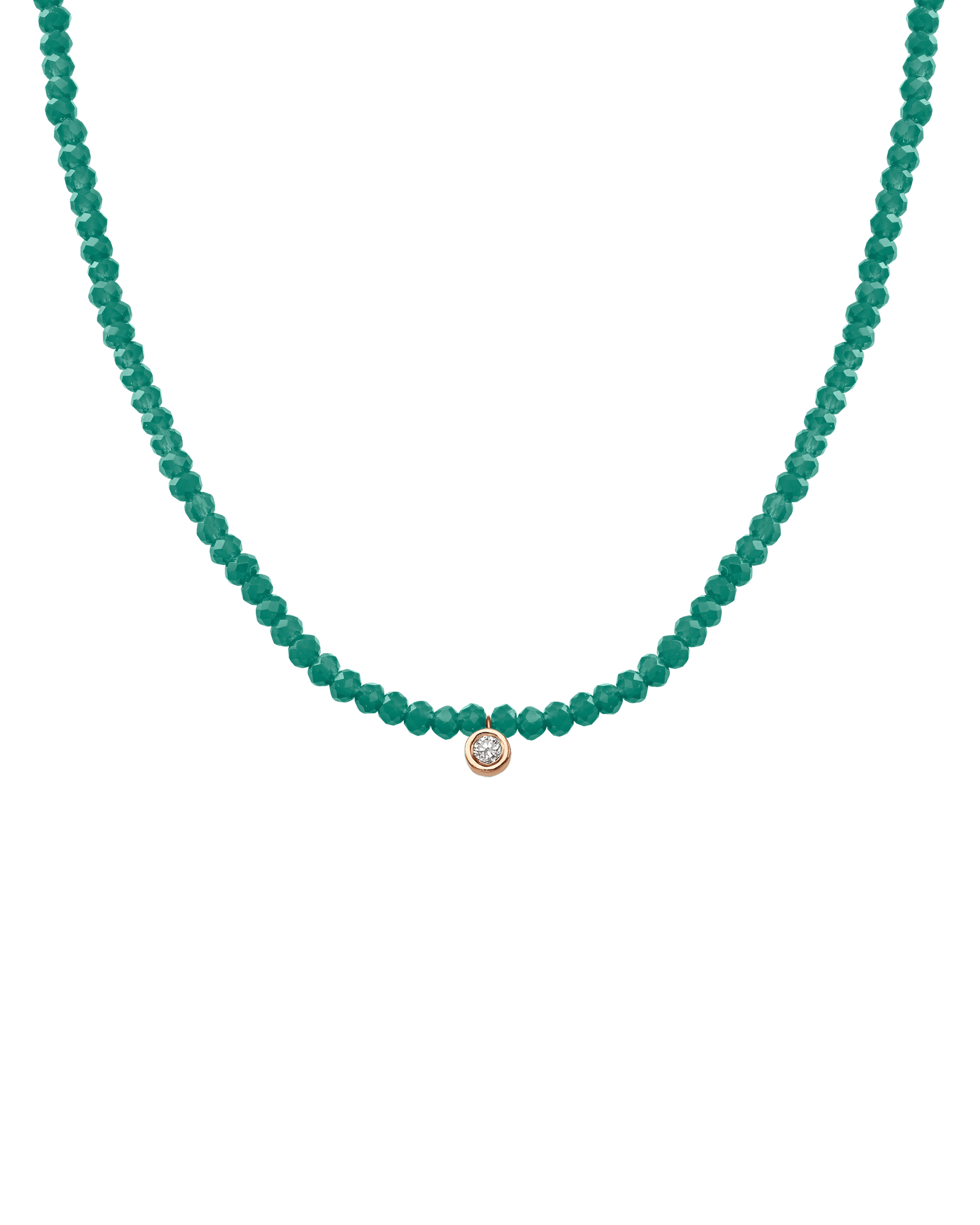 Apatite Gemstone & Diamond Necklace - 14K Rose Gold Necklaces 14K Solid Gold Natural Emerald Medium: 0.05ct 14"