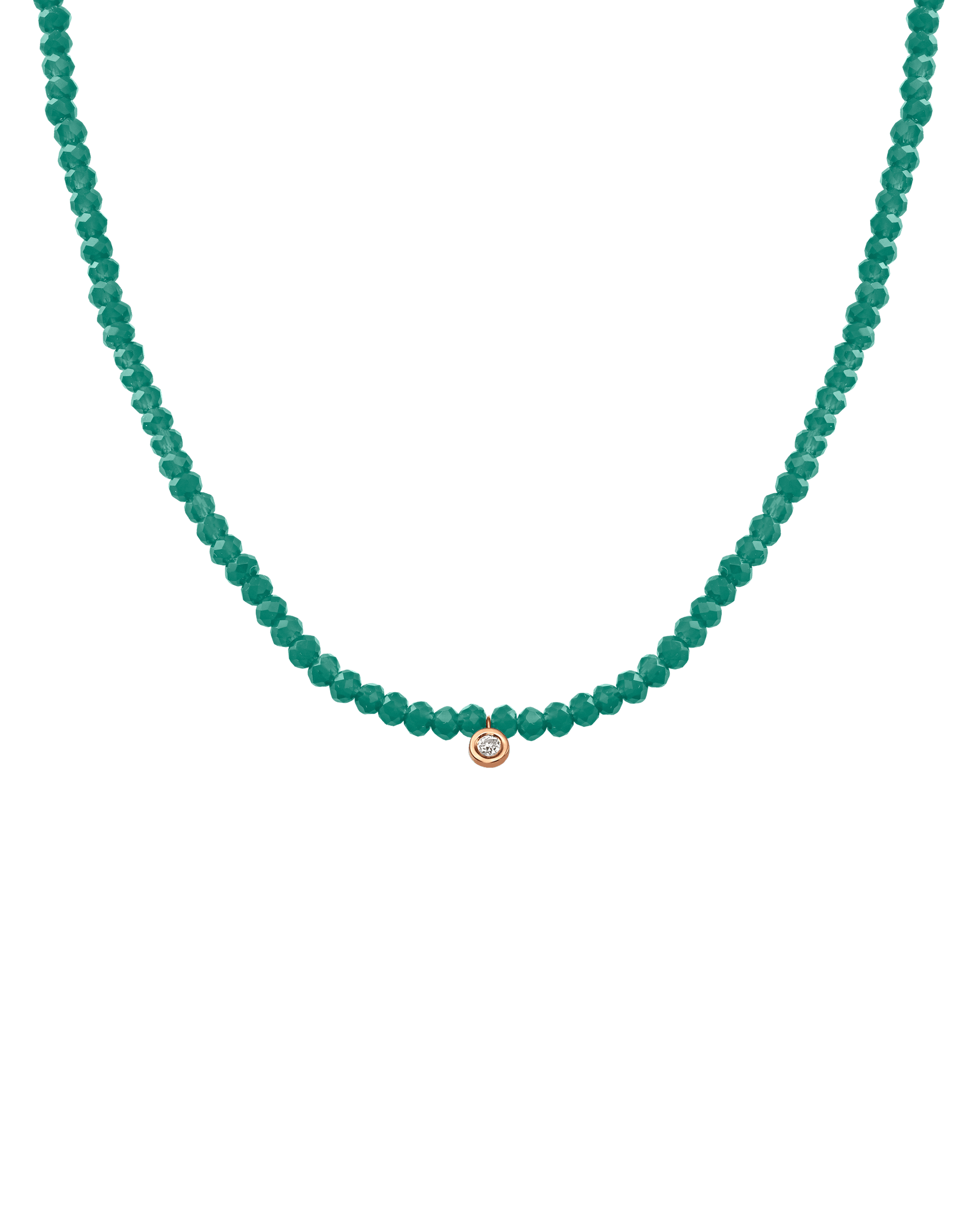 Apatite Gemstone & Diamond Necklace - 14K Rose Gold Necklaces 14K Solid Gold Natural Emerald Small: 0.03ct 14"