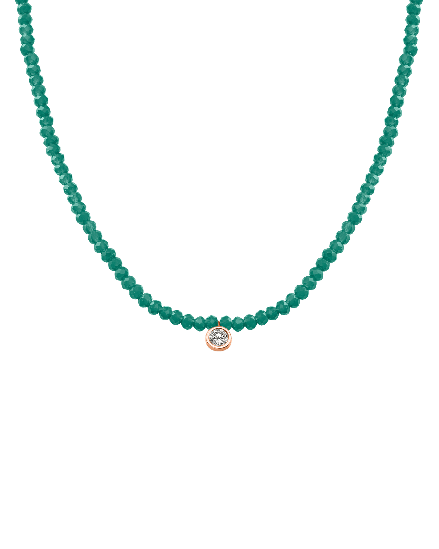 Apatite Gemstone & Diamond Necklace - 14K Rose Gold Necklaces 14K Solid Gold Natural Emerald Extra Large: 0.20ct 14"