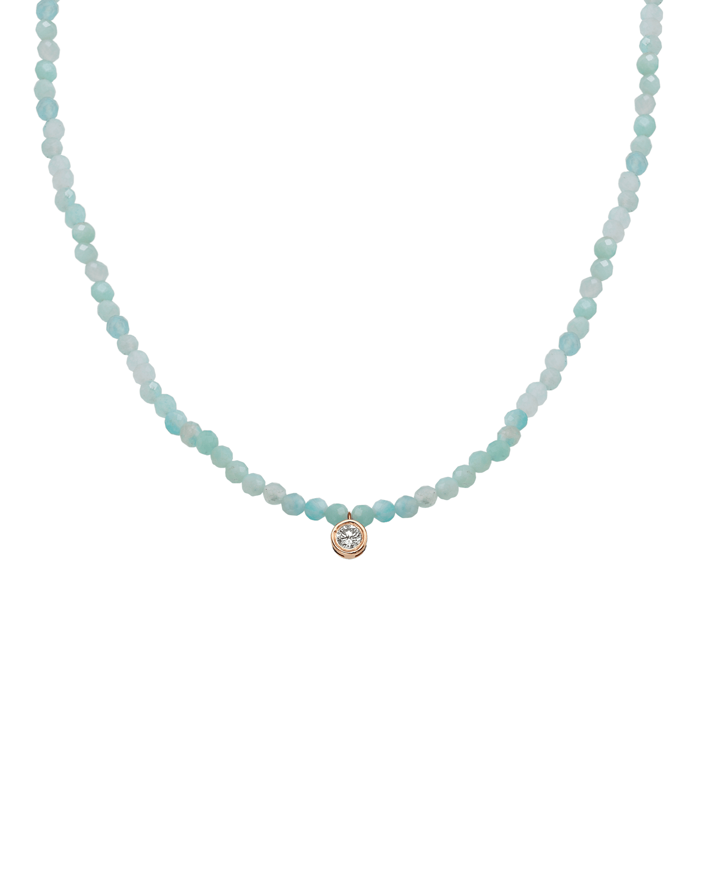 Apatite Gemstone & Diamond Necklace - 14K Rose Gold Necklaces 14K Solid Gold Natural Apatite Large: 0.10ct 14"
