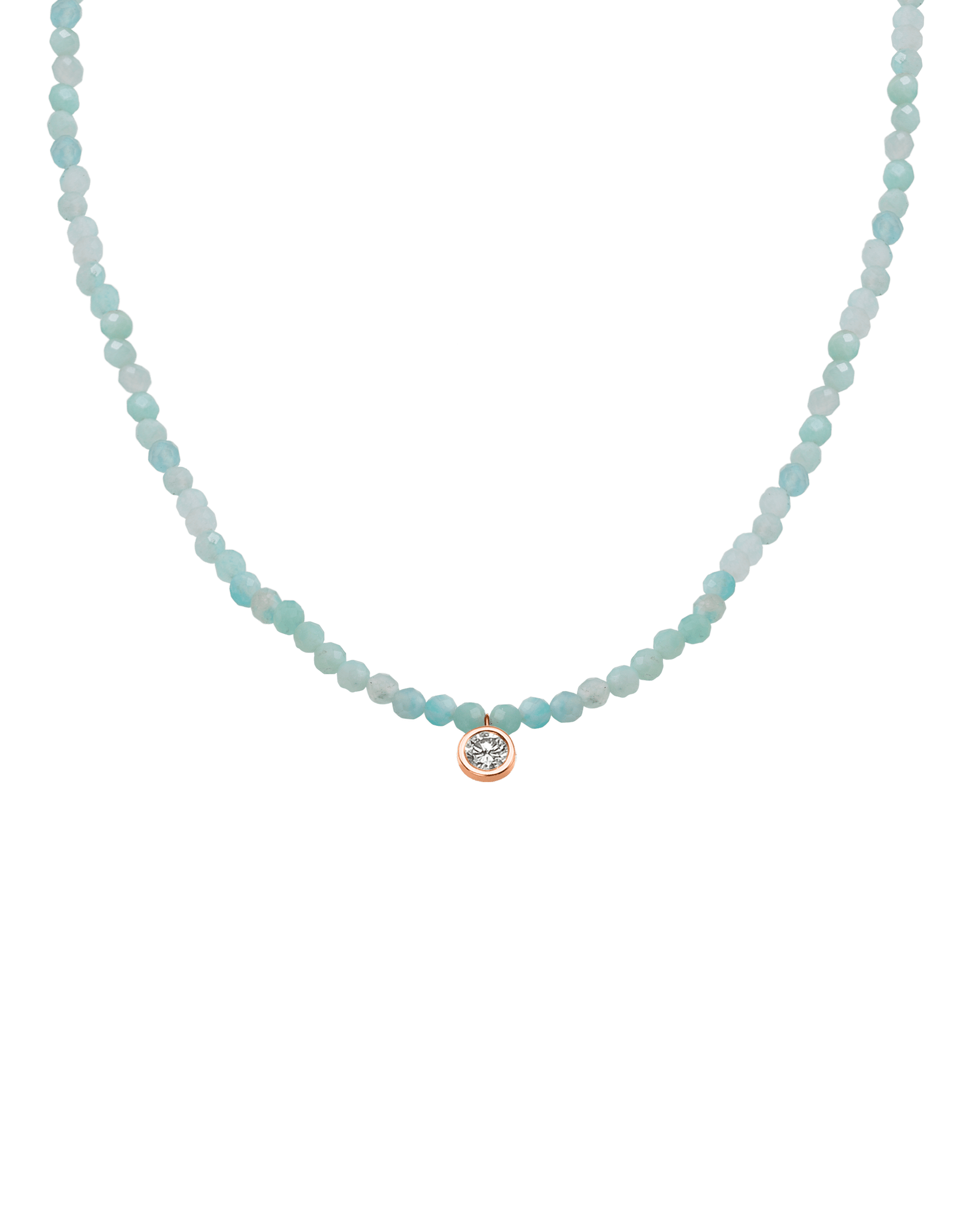 Apatite Gemstone & Diamond Necklace - 14K Rose Gold Necklaces 14K Solid Gold Natural Apatite Extra Large: 0.20ct 14"