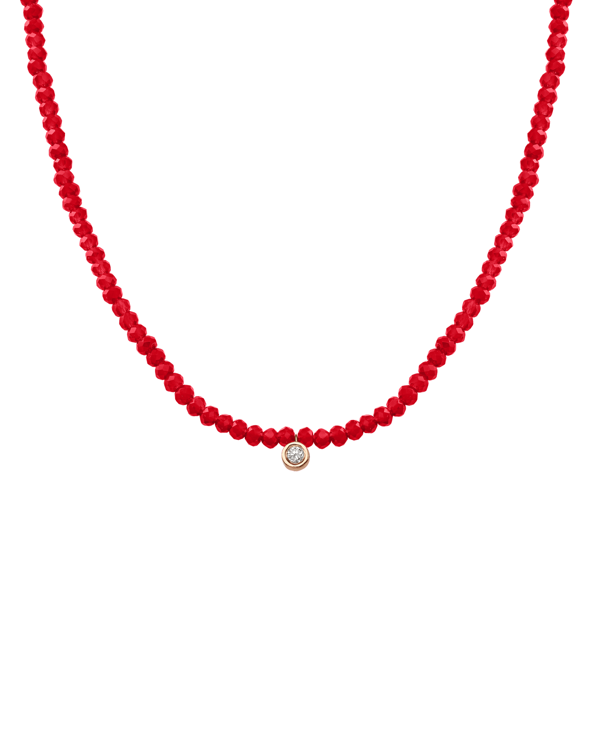 Apatite Gemstone & Diamond Necklace - 14K Rose Gold Necklaces 14K Solid Gold Natural Red Jade Medium: 0.05ct 14"