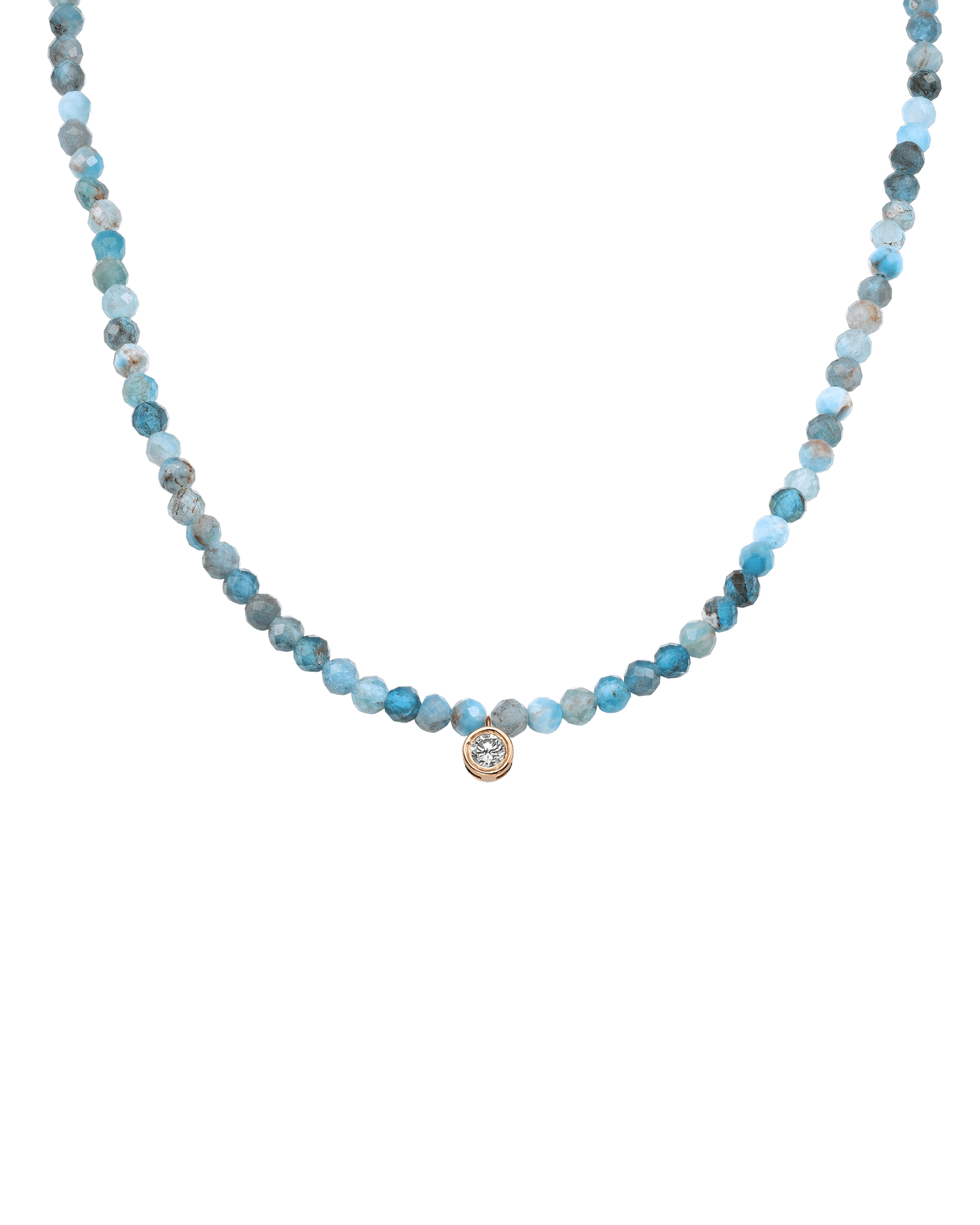 Apatite Gemstone & Diamond Necklace - 14K Rose Gold Necklaces 14K Solid Gold Natural Turquoise Large: 0.10ct 14"