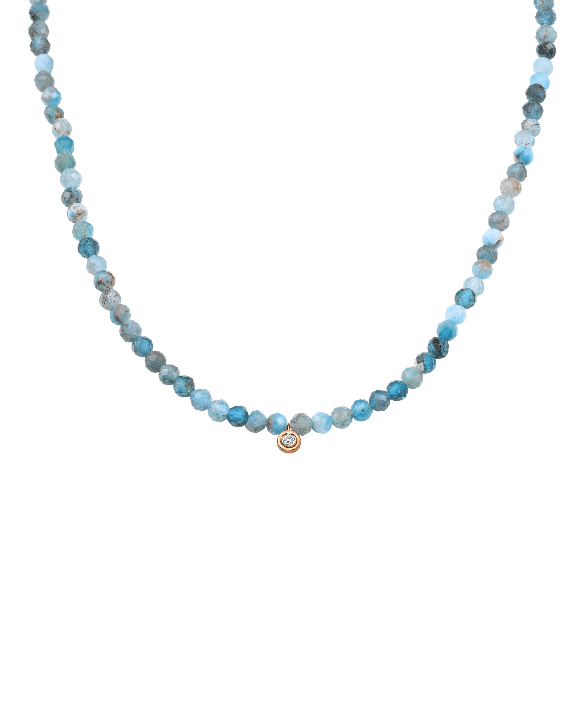 Apatite Gemstone & Diamond Necklace - 14K Rose Gold Necklaces 14K Solid Gold Natural Turquoise Small: 0.03ct 14"