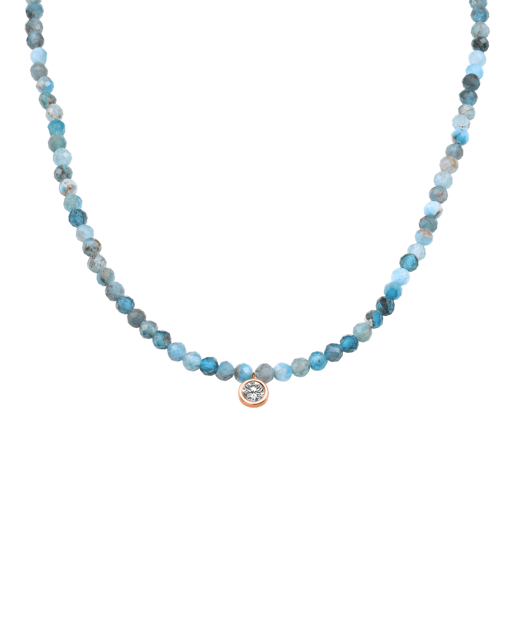 Apatite Gemstone & Diamond Necklace - 14K Rose Gold Necklaces 14K Solid Gold Natural Turquoise Extra Large: 0.20ct 14"