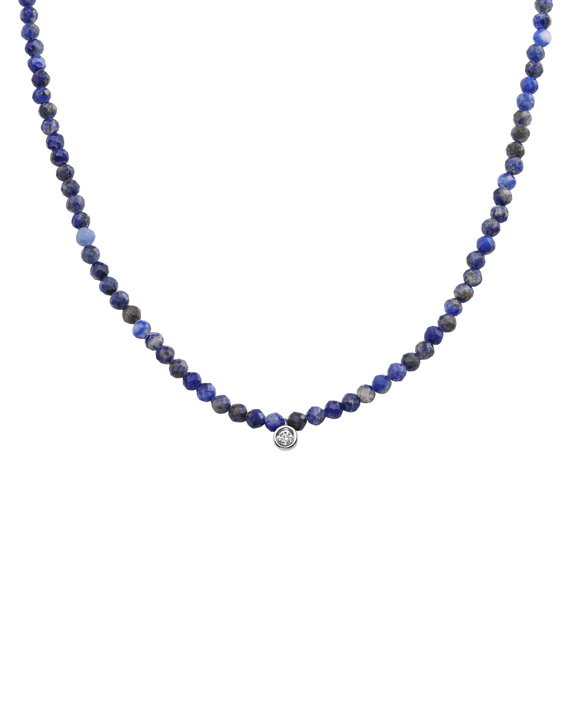 Apatite Gemstone & Diamond Necklace - 14K White Gold Necklaces 14K Solid Gold Natural Blue Lapis Small: 0.03ct 14"