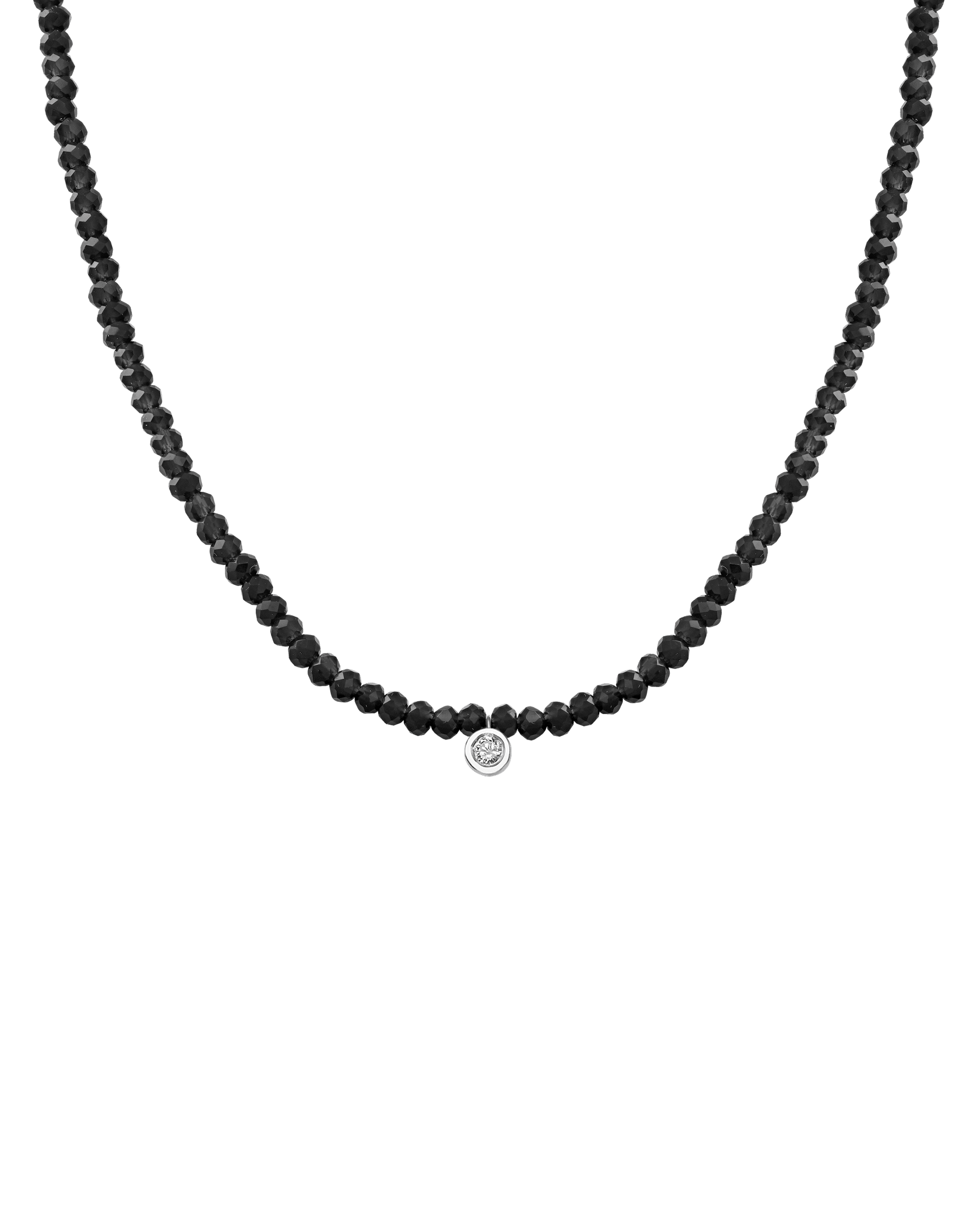 Apatite Gemstone & Diamond Necklace - 14K White Gold Necklaces 14K Solid Gold Glass Beads Black Spinnel Medium: 0.05ct 14"
