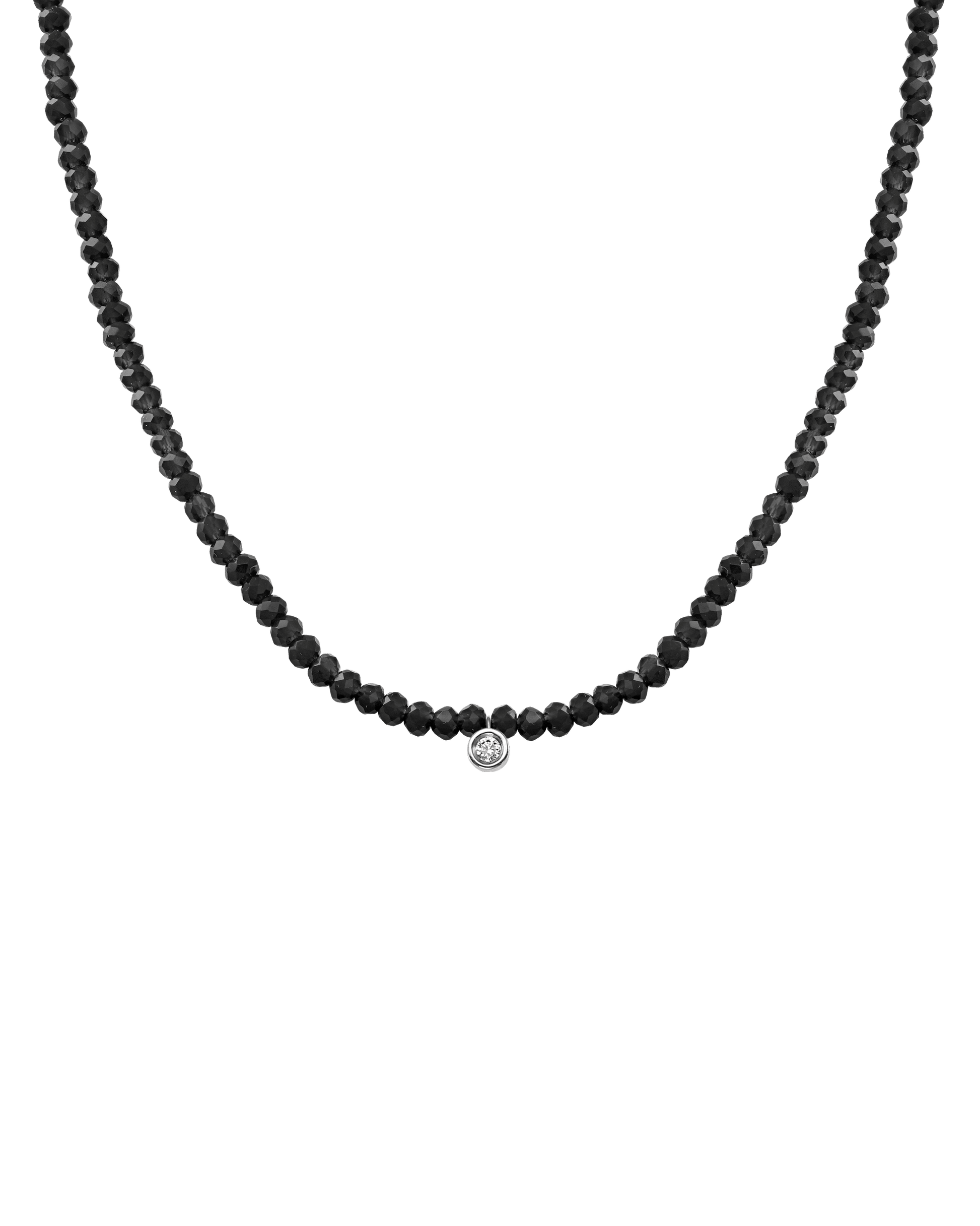 Apatite Gemstone & Diamond Necklace - 14K White Gold Necklaces 14K Solid Gold Glass Beads Black Spinnel Small: 0.03ct 14"