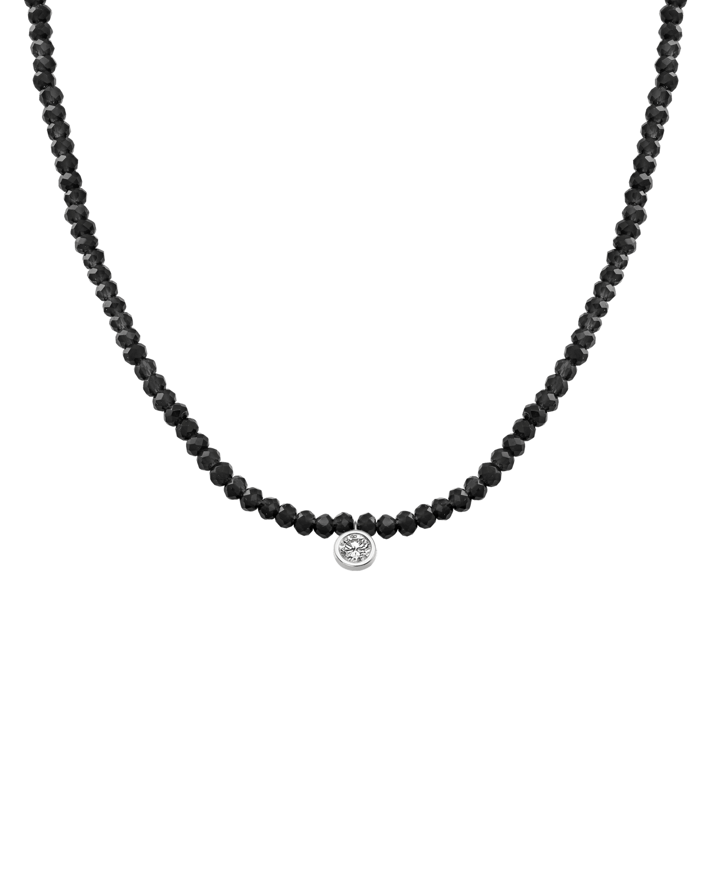 Apatite Gemstone & Diamond Necklace - 14K White Gold Necklaces 14K Solid Gold Glass Beads Black Spinnel Extra Large: 0.20ct 14"