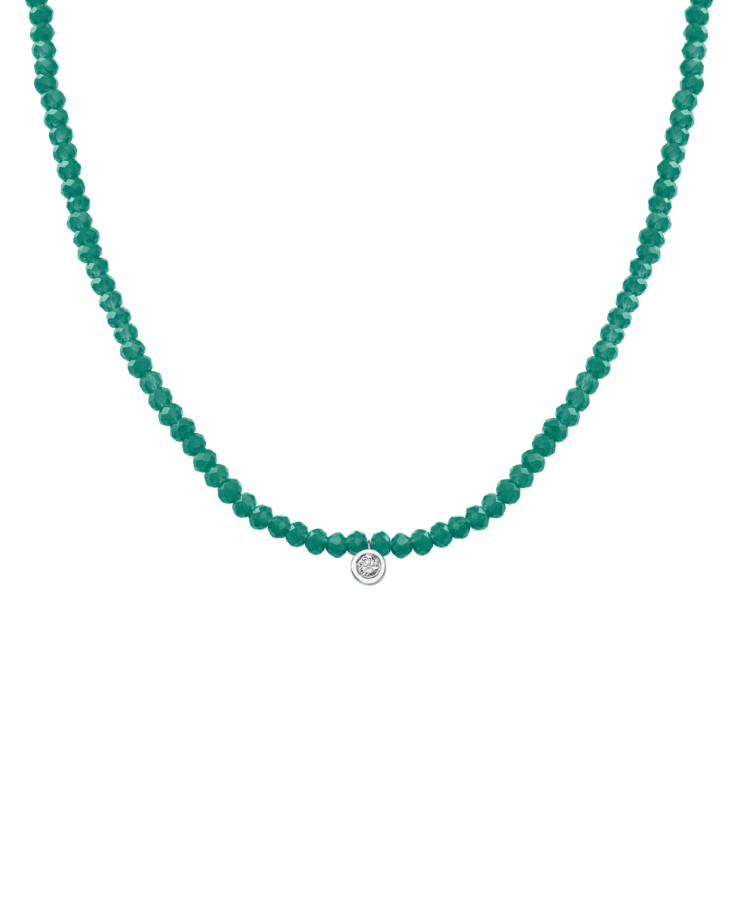 Apatite Gemstone & Diamond Necklace - 14K White Gold Necklaces 14K Solid Gold Natural Emerald Medium: 0.05ct 14"