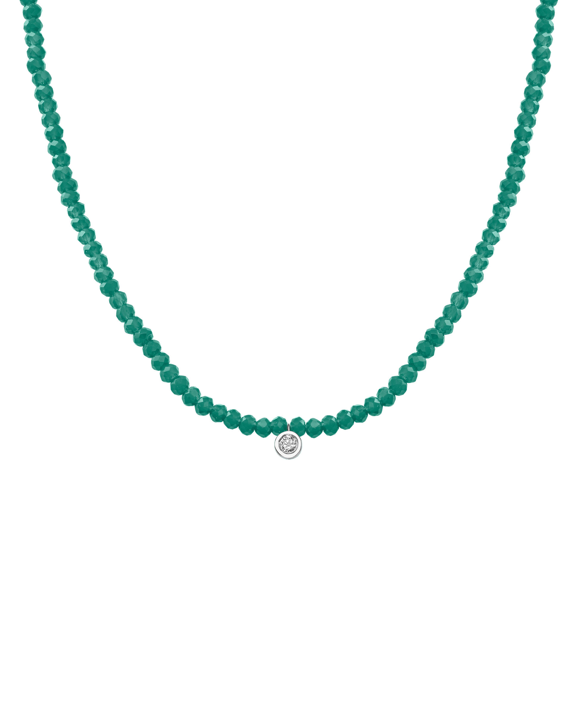 Apatite Gemstone & Diamond Necklace - 14K White Gold Necklaces 14K Solid Gold Natural Emerald Medium: 0.05ct 14"