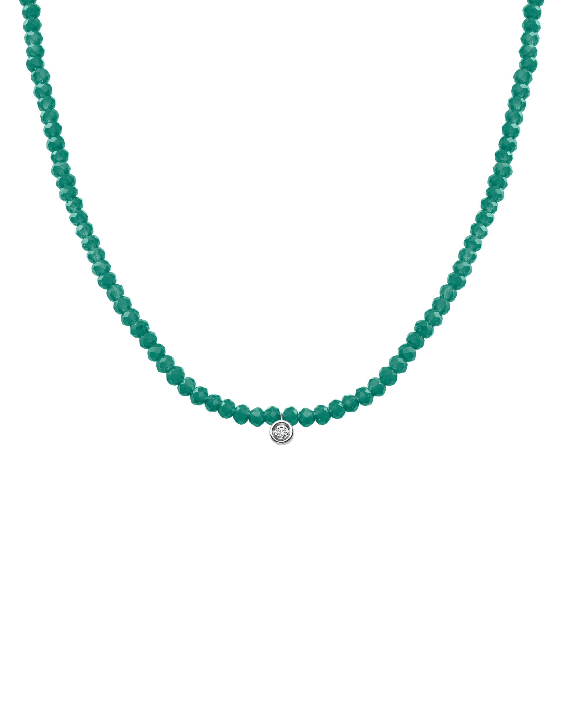 Apatite Gemstone & Diamond Necklace - 14K White Gold Necklaces 14K Solid Gold Natural Emerald Small: 0.03ct 14"