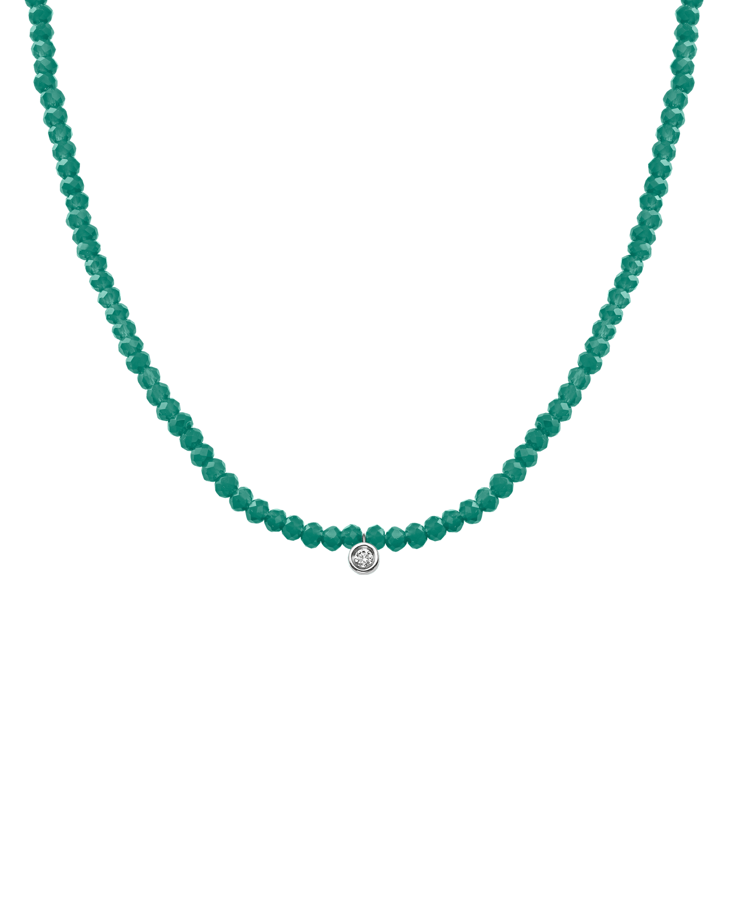 Apatite Gemstone & Diamond Necklace - 14K White Gold Necklaces 14K Solid Gold Natural Emerald Small: 0.03ct 14"