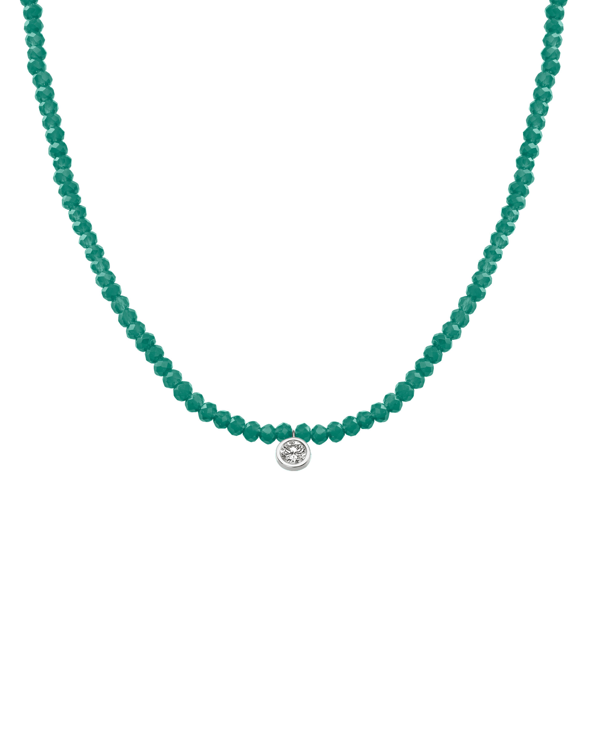 Apatite Gemstone & Diamond Necklace - 14K White Gold Necklaces 14K Solid Gold Natural Emerald Extra Large: 0.20ct 14"