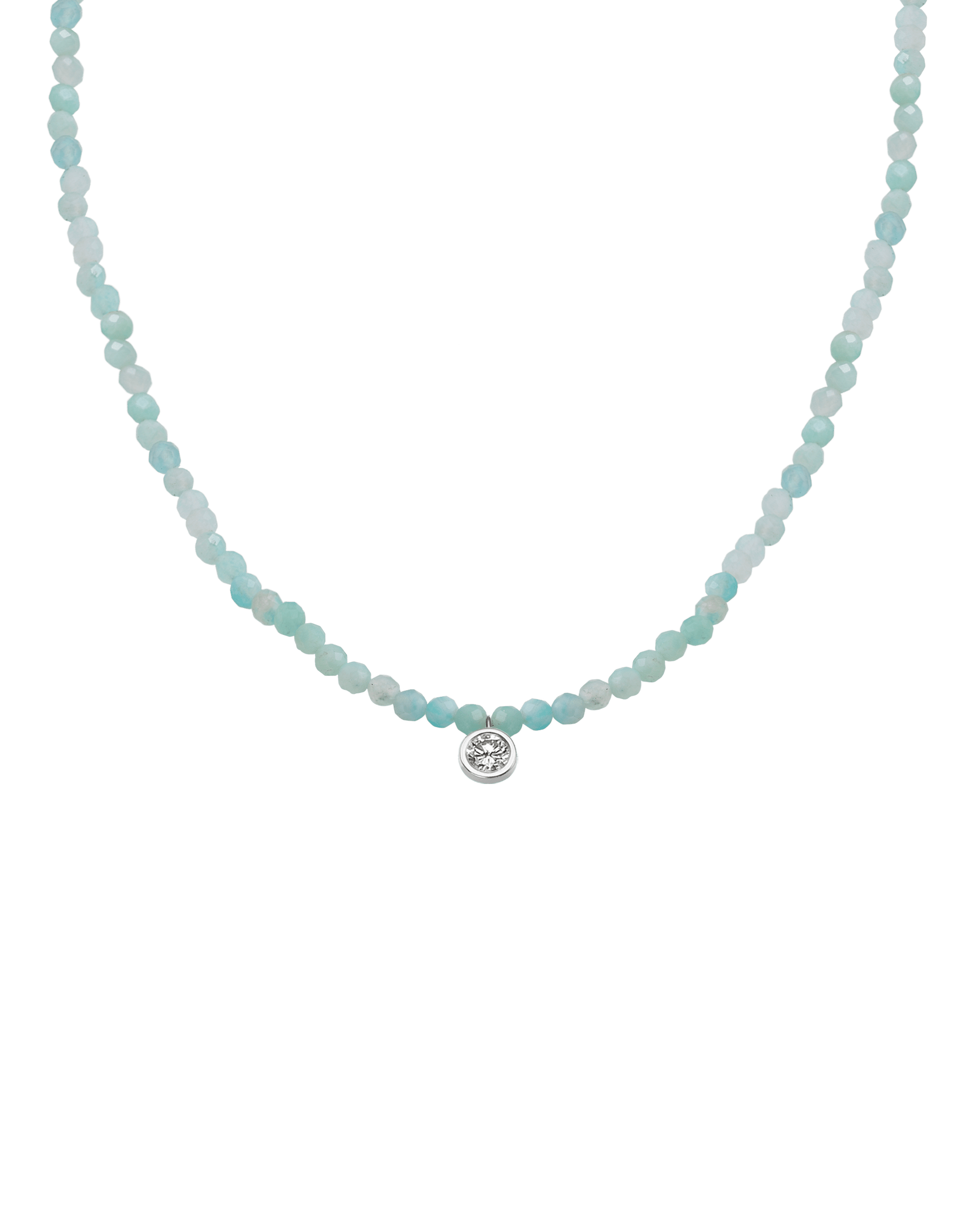 Apatite Gemstone & Diamond Necklace - 14K White Gold Necklaces 14K Solid Gold Natural Apatite Extra Large: 0.20ct 14"