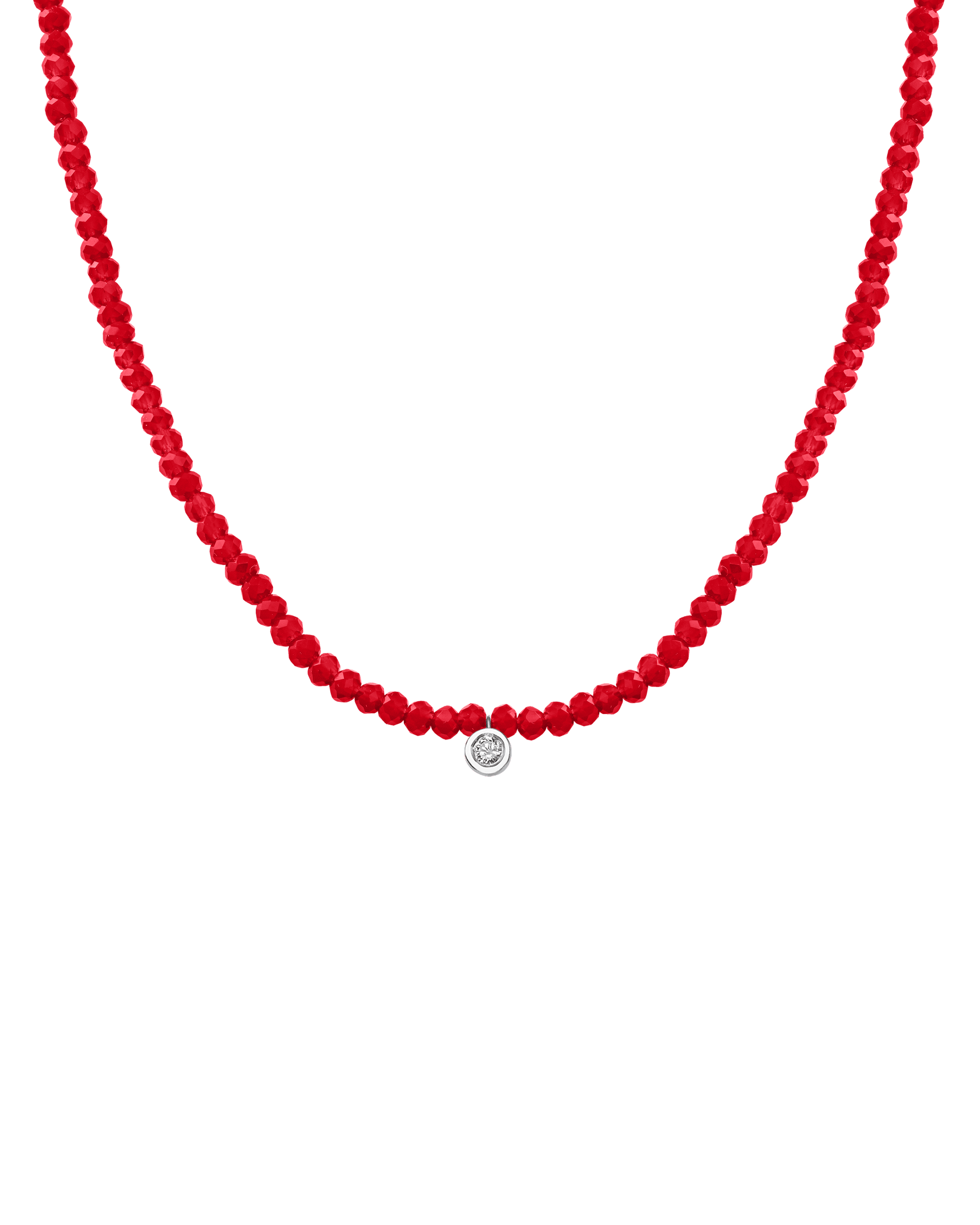Apatite Gemstone & Diamond Necklace - 14K White Gold Necklaces 14K Solid Gold Natural Red Jade Medium: 0.05ct 14"