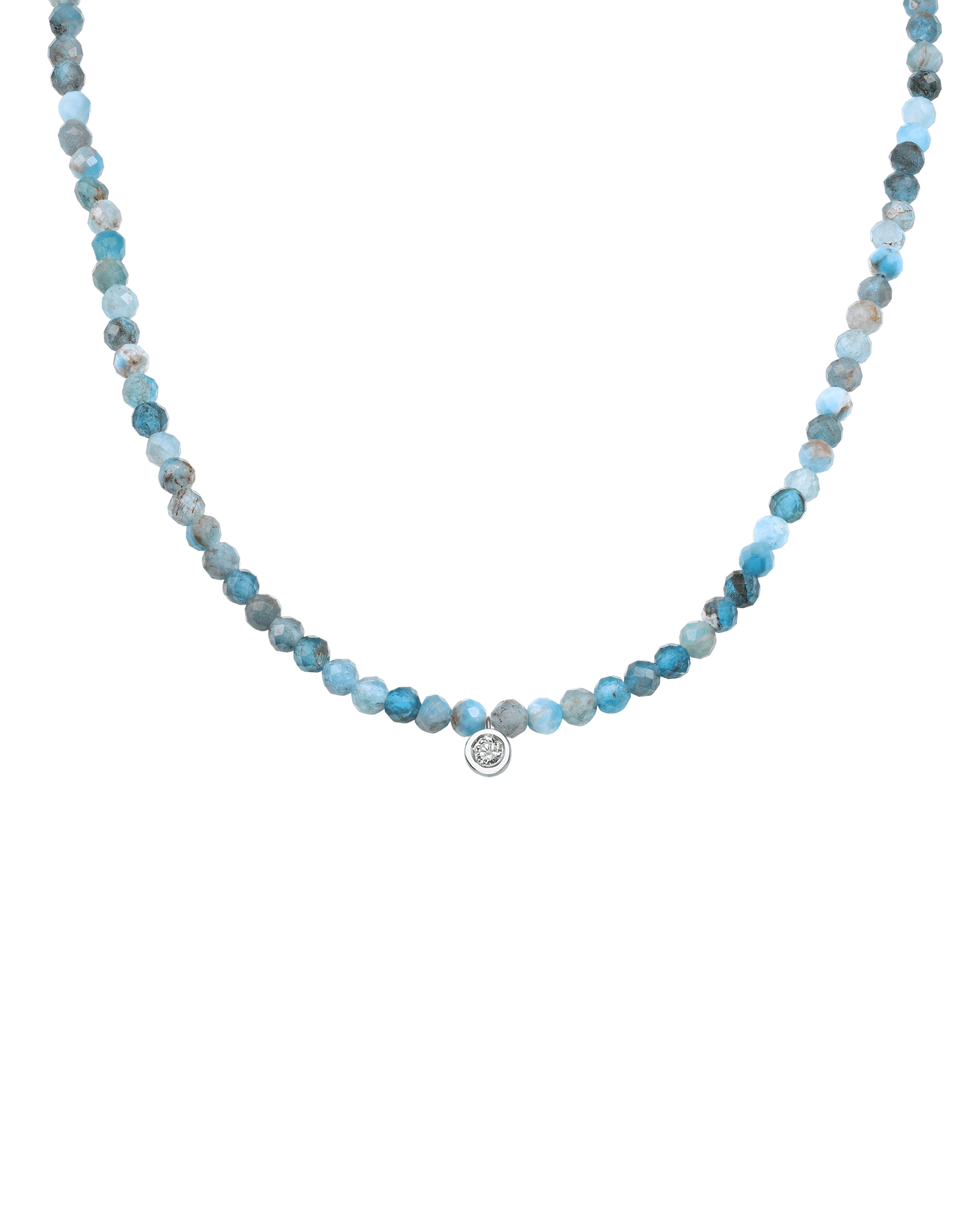 Apatite Gemstone & Diamond Necklace - 14K White Gold Necklaces 14K Solid Gold Natural Turquoise Medium: 0.05ct 14"