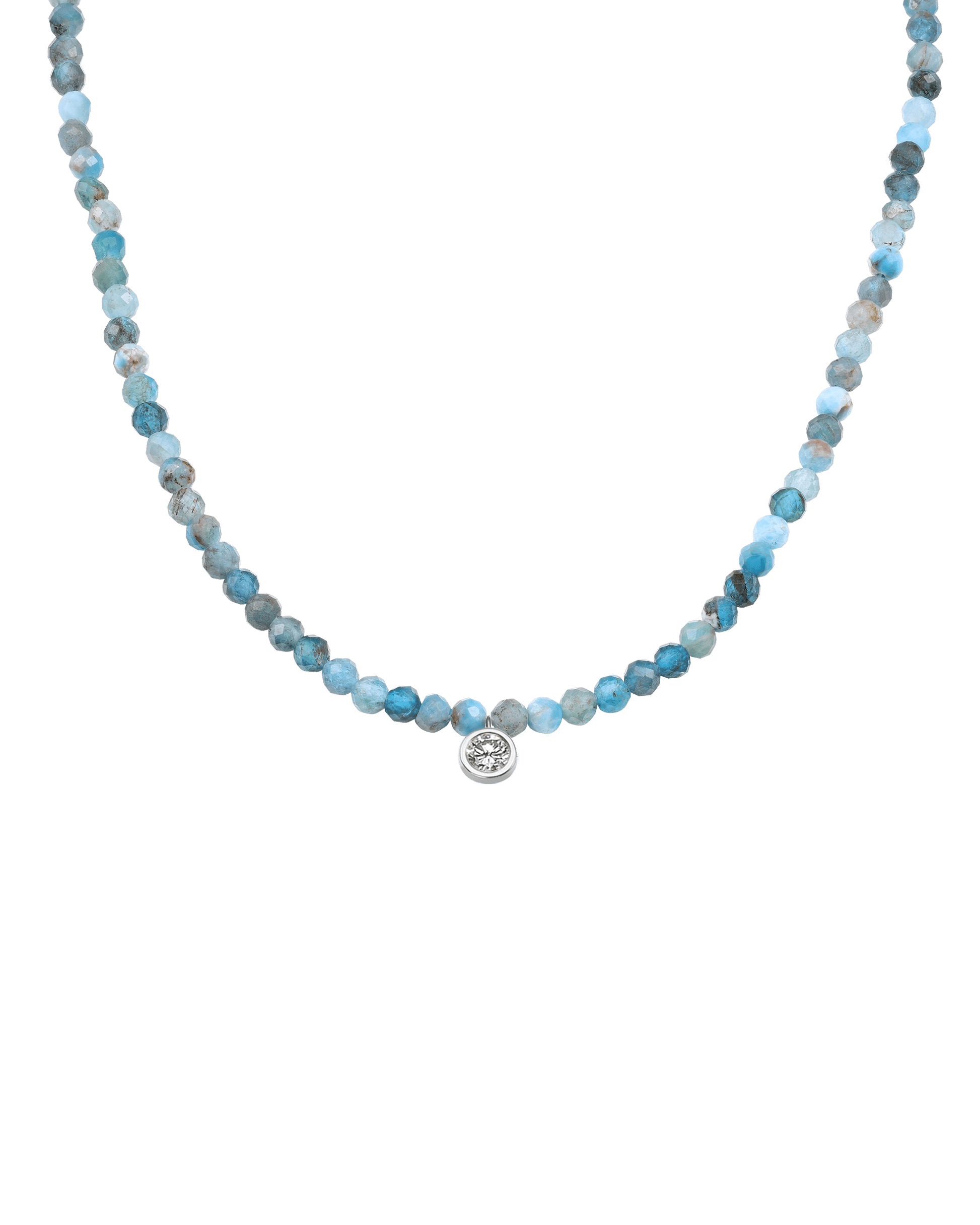 Apatite Gemstone & Diamond Necklace - 14K White Gold Necklaces 14K Solid Gold Natural Turquoise Extra Large: 0.20ct 14"