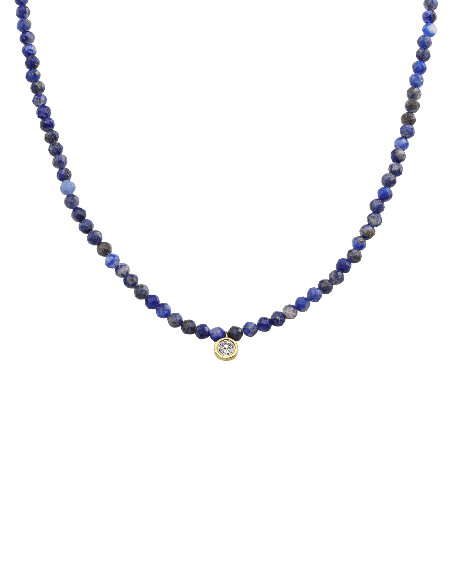Apatite Gemstone & Diamond Necklace - 14K Yellow Gold Necklaces 14K Solid Gold Natural Blue Lapis Large: 0.10ct 14"